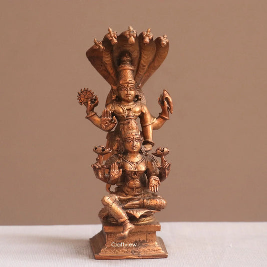 Pure Copper Standing Vishnu Lakshmi Idol | Fine Craft | 15 CM Craftsview