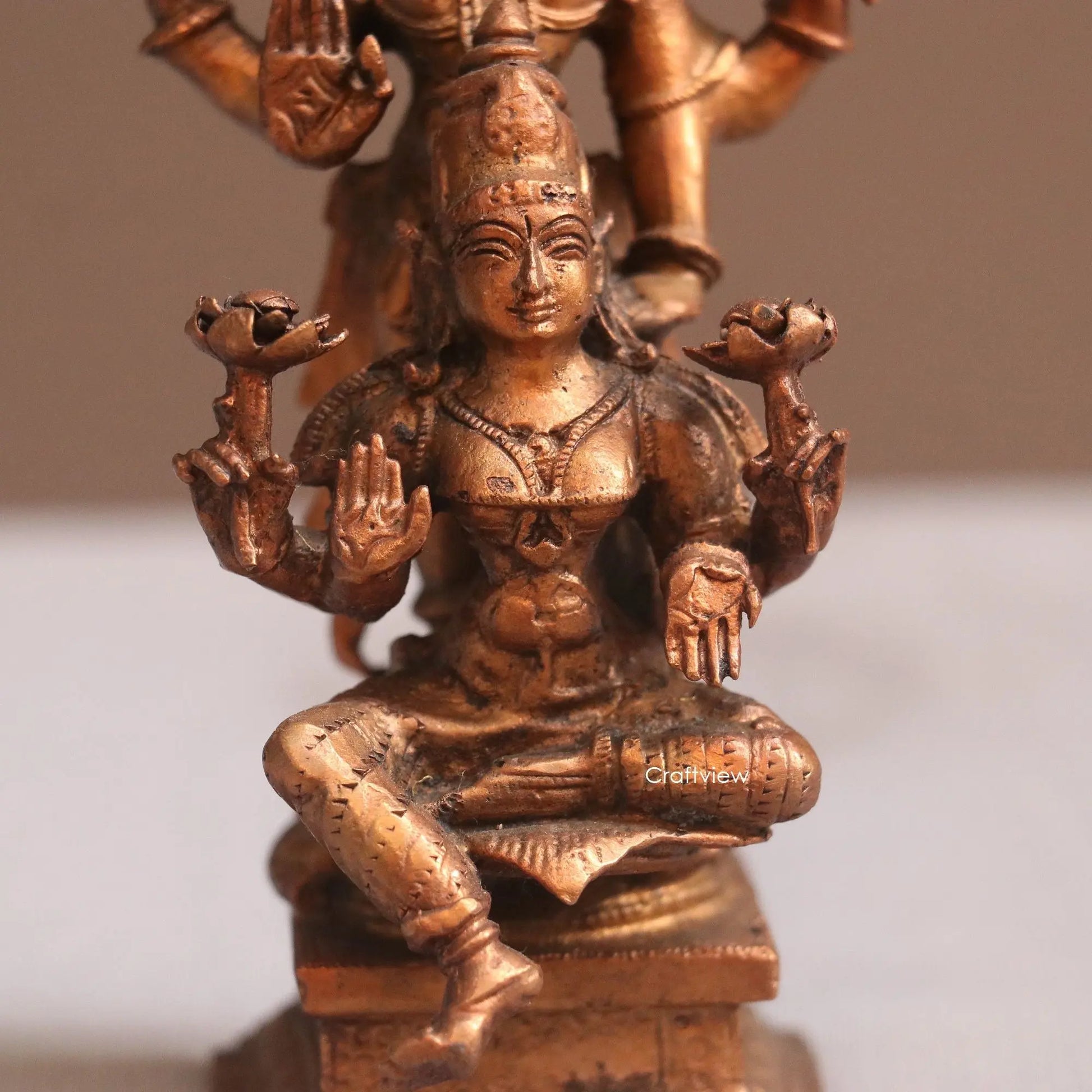 Pure Copper Standing Vishnu Lakshmi Idol | Fine Craft | 15 CM Craftsview