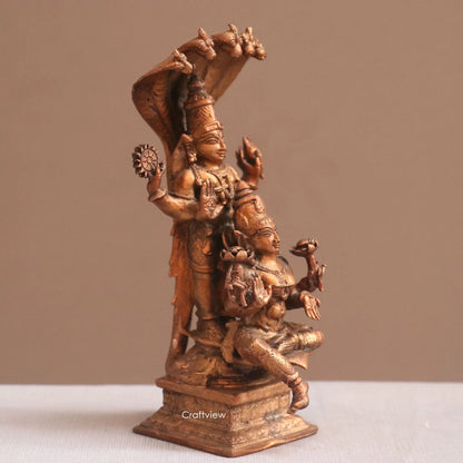 Pure Copper Standing Vishnu Lakshmi Idol | Fine Craft | 15 CM Craftsview