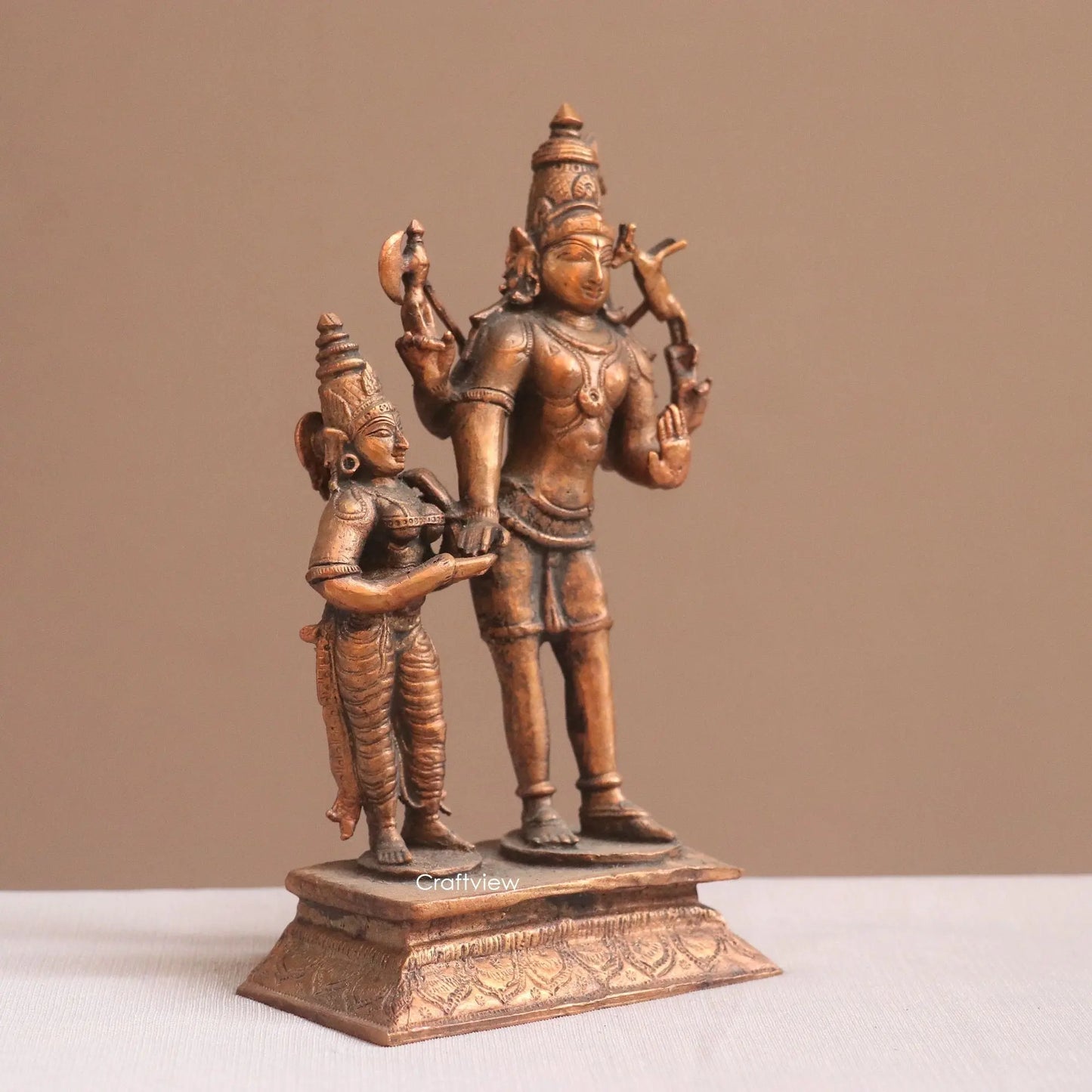 Pure Copper Shiva Gauri on Nandi Pradosh Idol | Fine Craft | 17 CM Craftsview