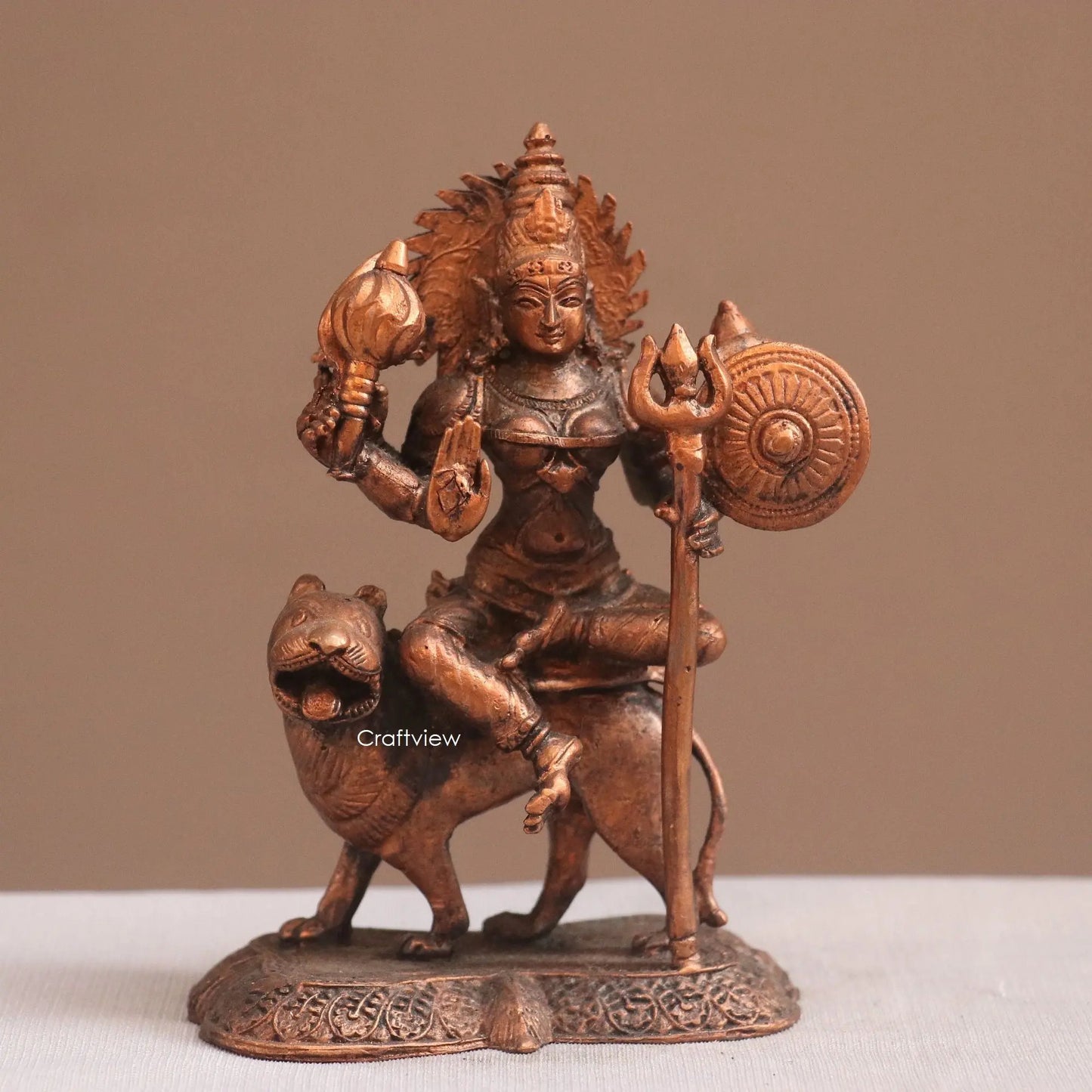 Pure Copper Mahisasur Mardini Durga Idol | Fine Craft | 12 CM Craftsview