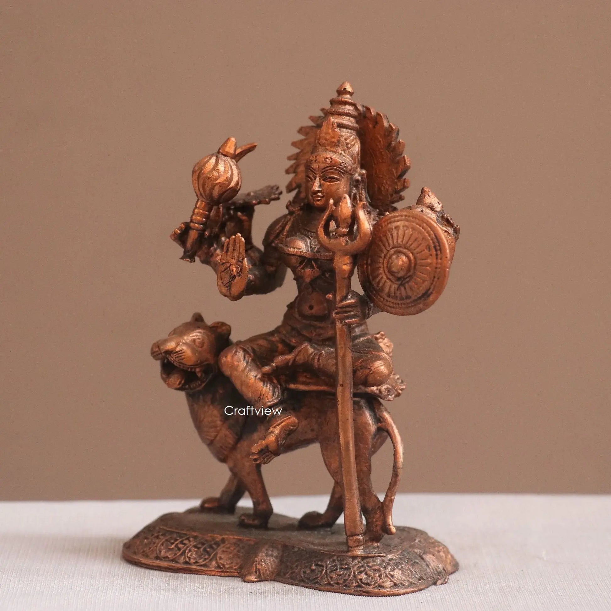 Pure Copper Mahisasur Mardini Durga Idol | Fine Craft | 12 CM Craftsview