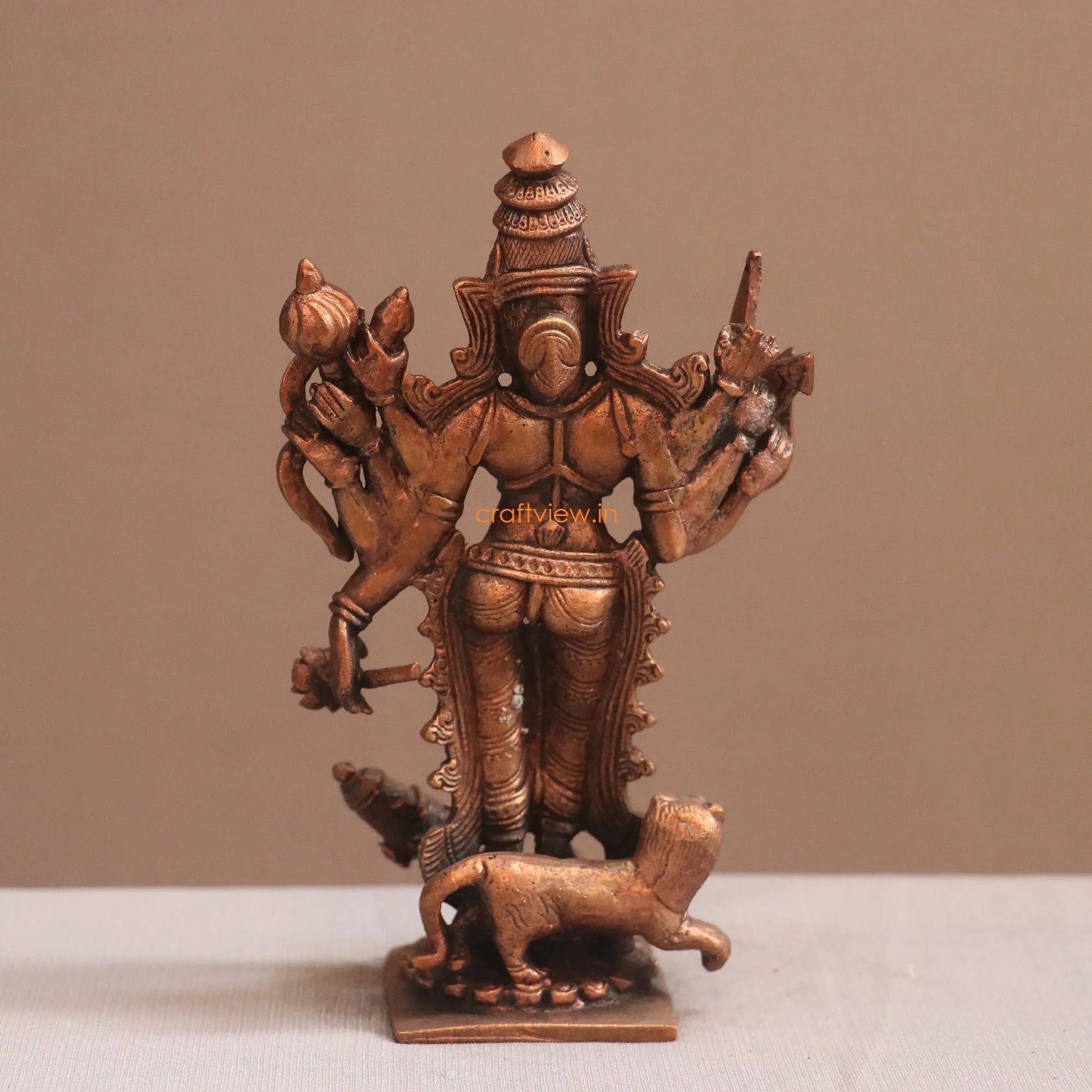 Pure Copper Mahisasur Mardini Durga Idol | Fine Craft | 15 CM Craftsview