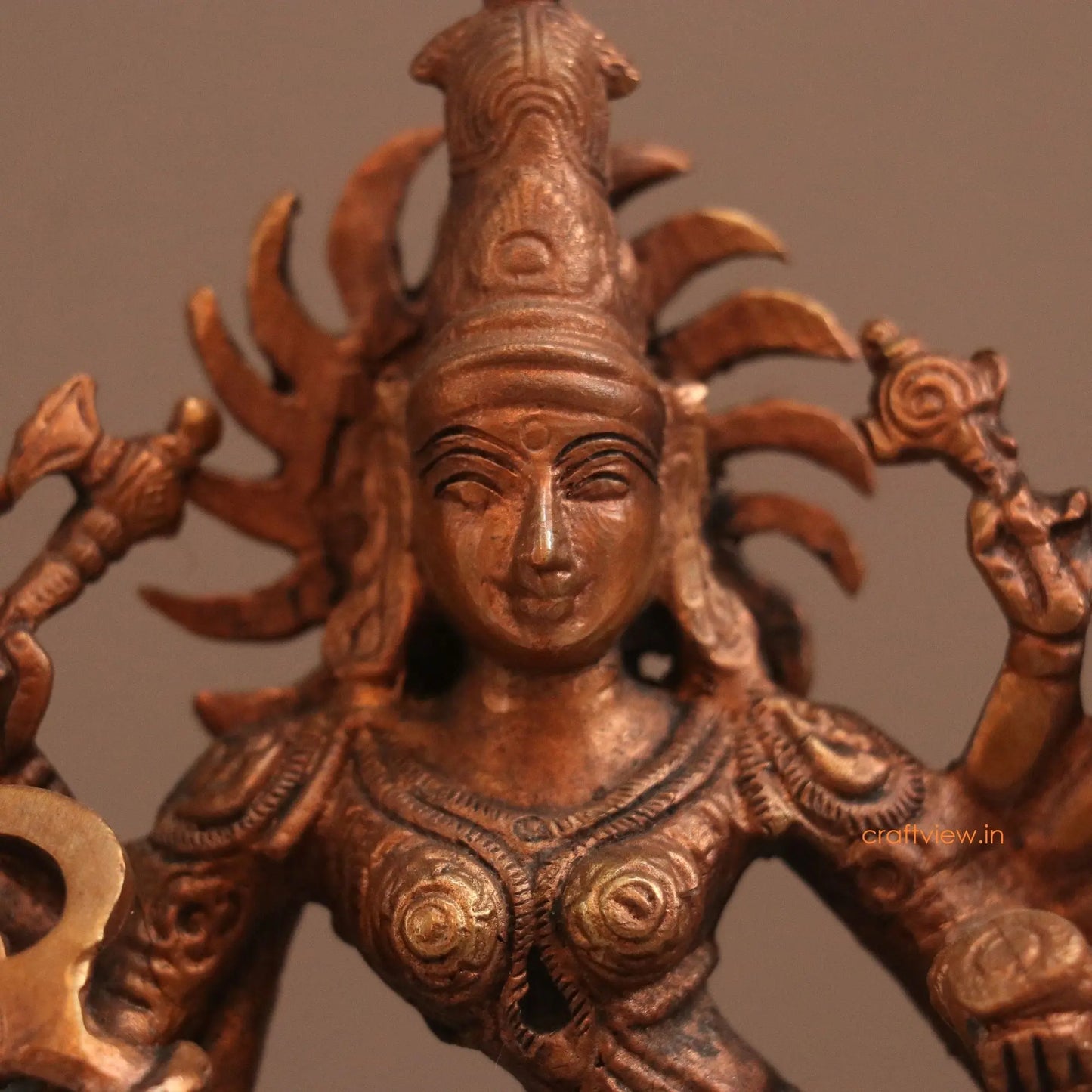 Pure Copper Mahisasur Mardini Durga Idol | Fine Craft | 19 CM - Craftview