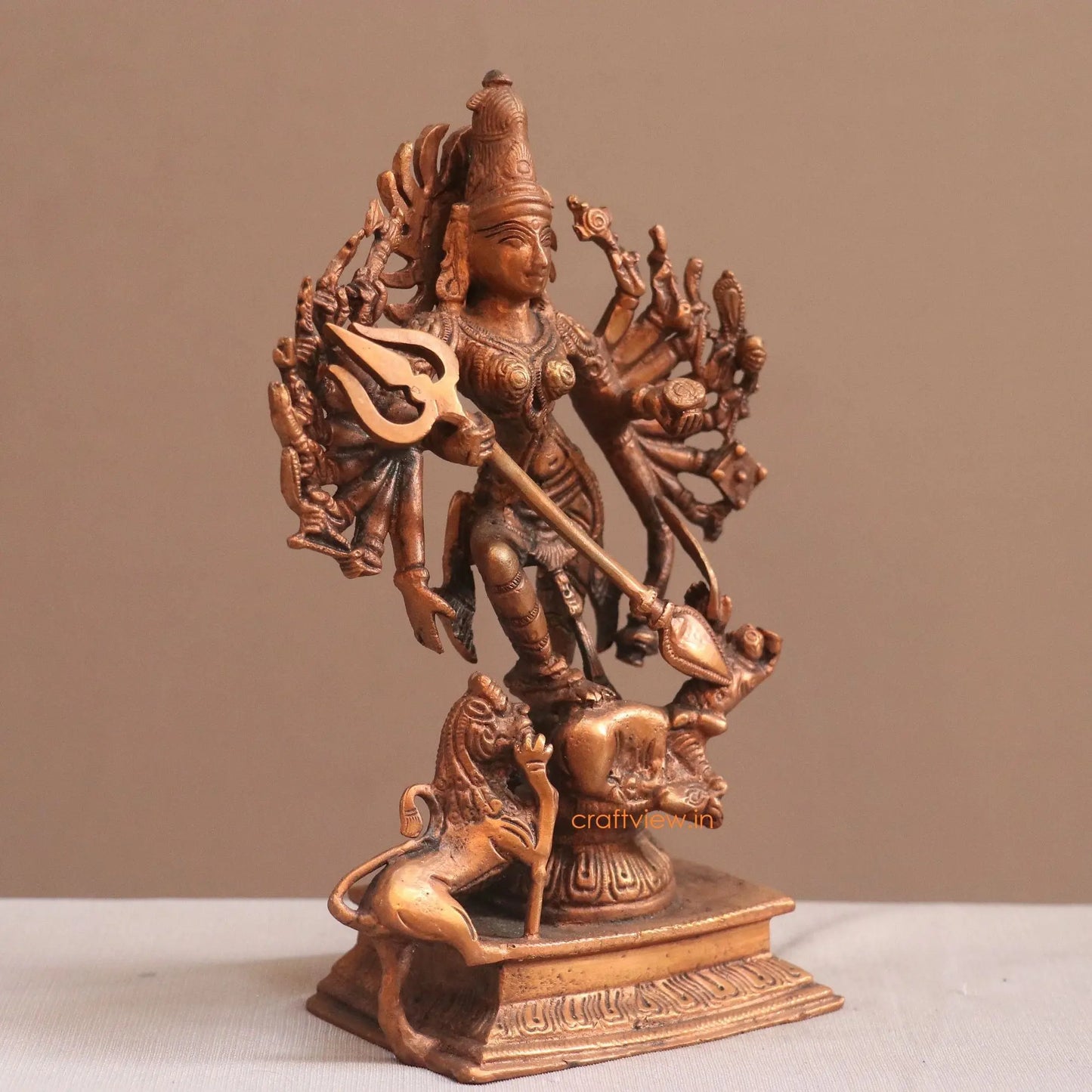 Pure Copper Mahisasur Mardini Durga Idol | Fine Craft | 19 CM - Craftview