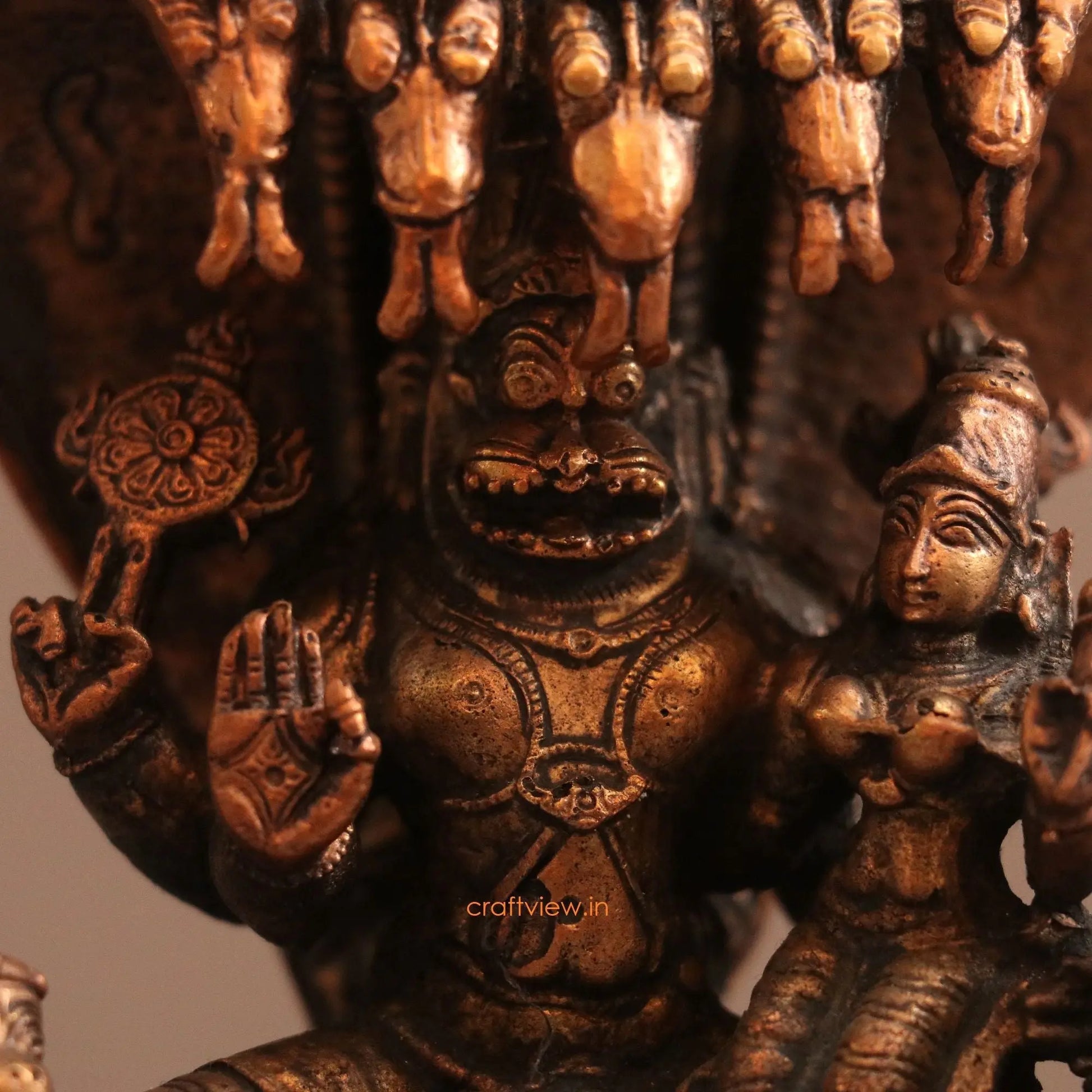 Pure Copper Lakshmi Narasimha Shesha Naga With Hanuman And Garuda Idol | Fine Craft | 17 CM Craftsview