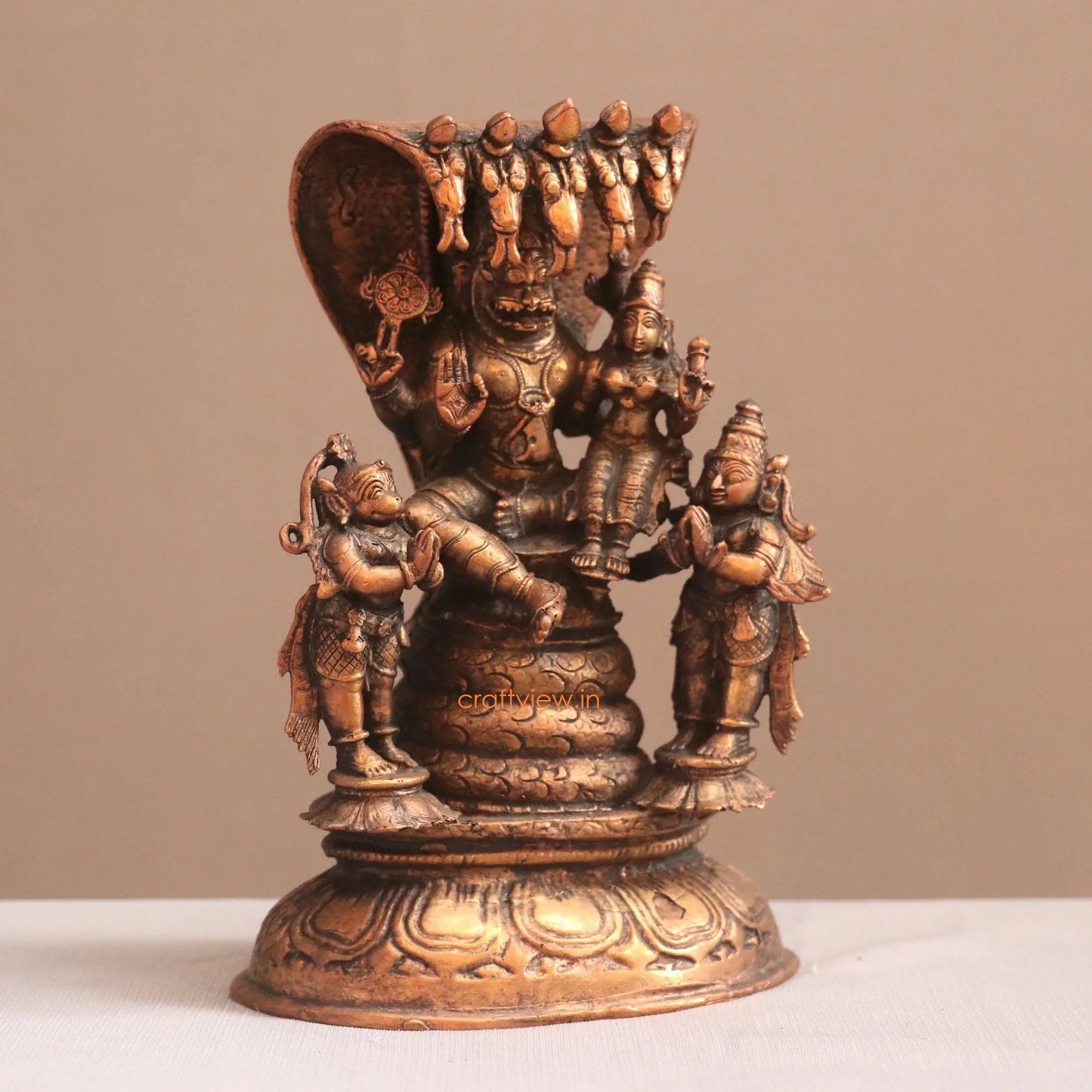 Pure Copper Lakshmi Narasimha Shesha Naga With Hanuman And Garuda Idol | Fine Craft | 17 CM Craftsview