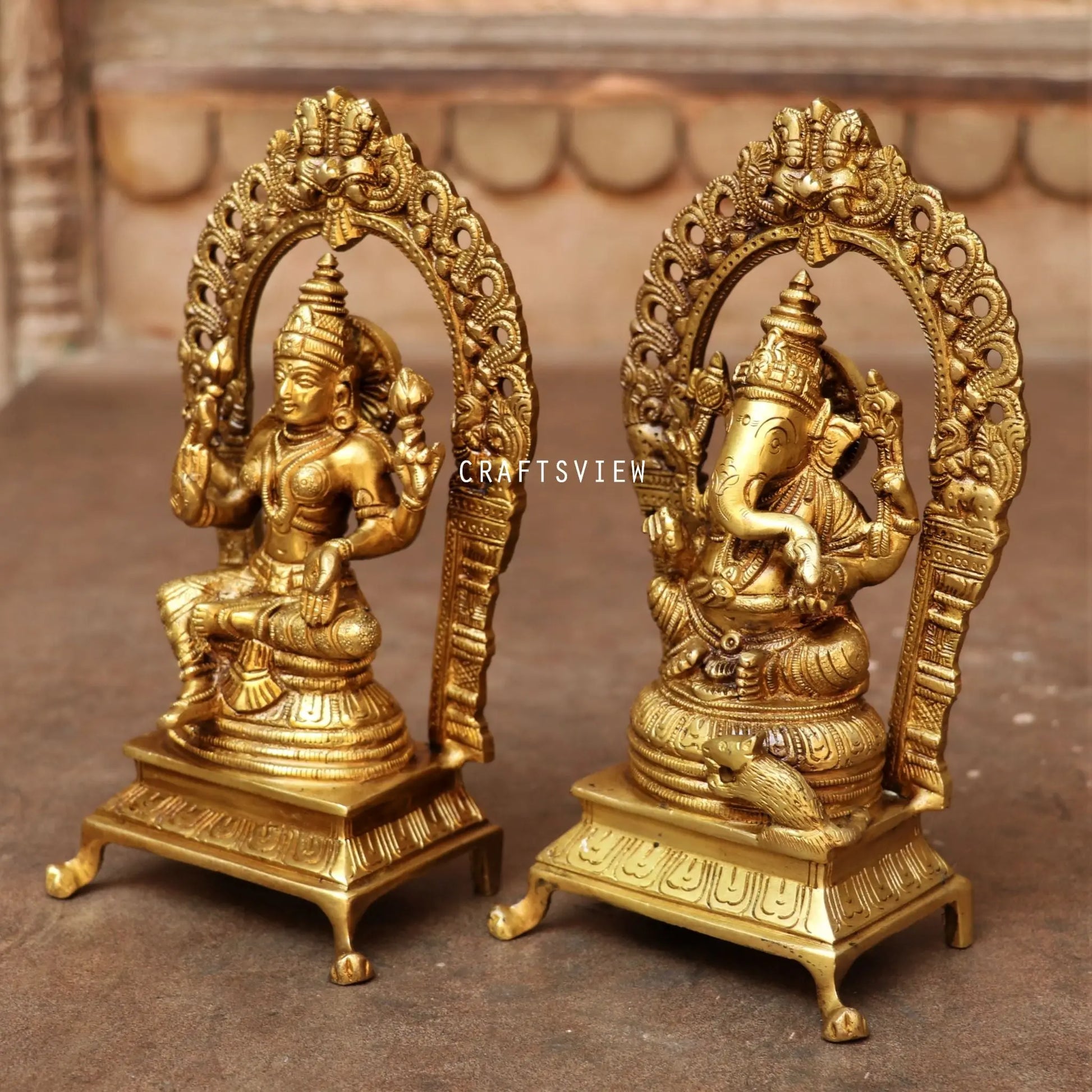 Brass Ganesha Lakshmi Statue 8.5" craftsview