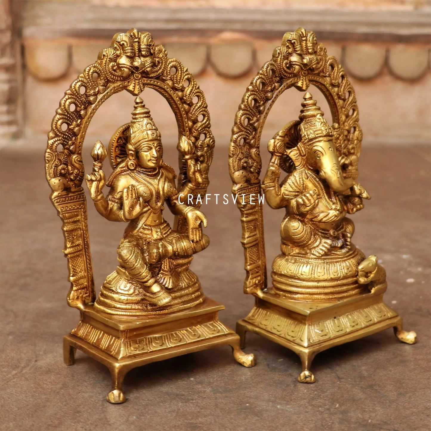 Brass Ganesha Lakshmi Statue 8.5" craftsview