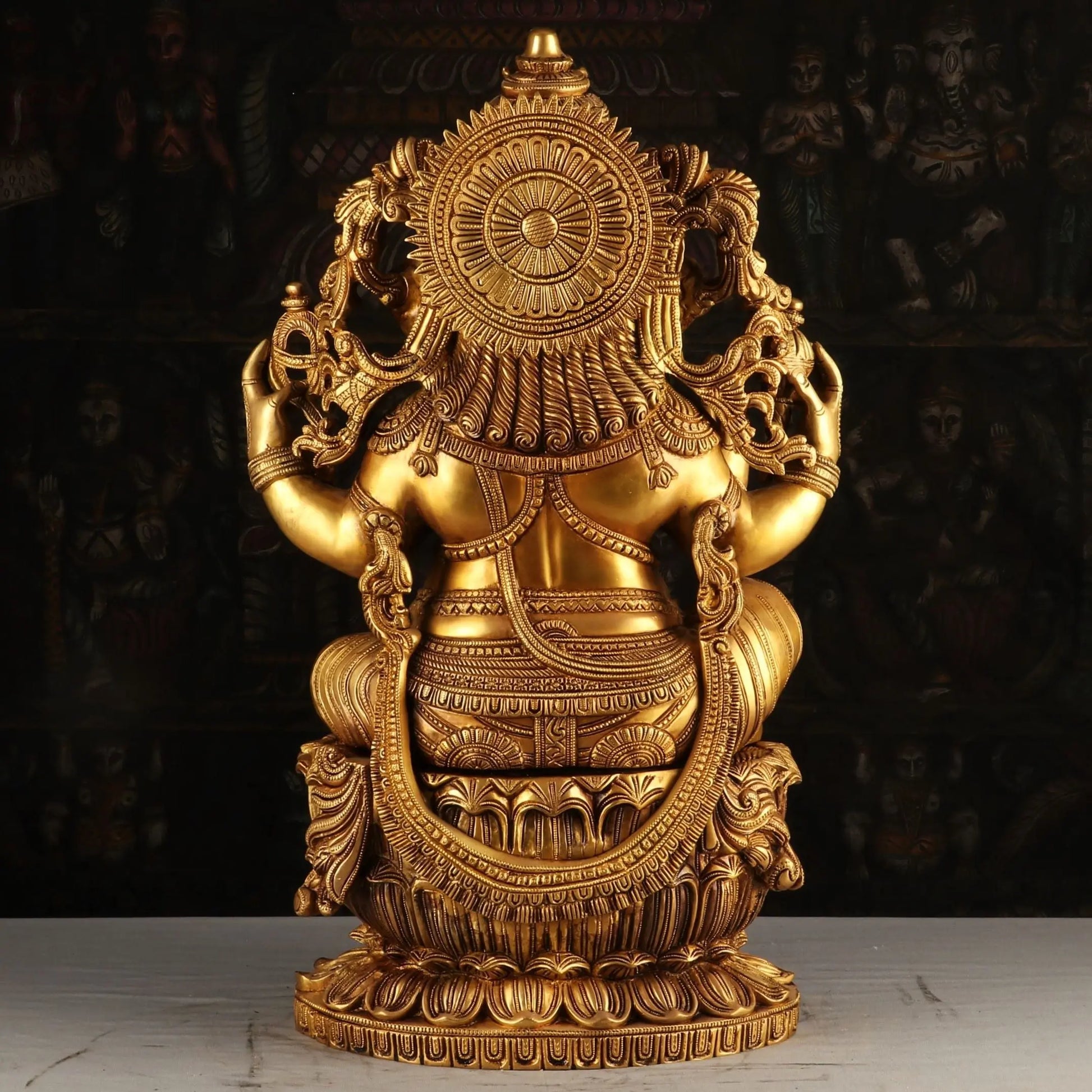 Brass Ganesha Statue Sitting on Lotus Base 24" craftsview