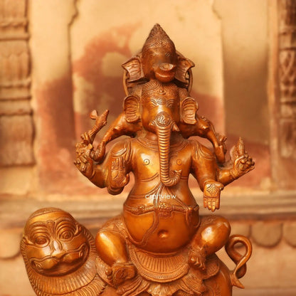 Brass Heramba Ganesha Statue Sitting in Loin 22.5" craftsview