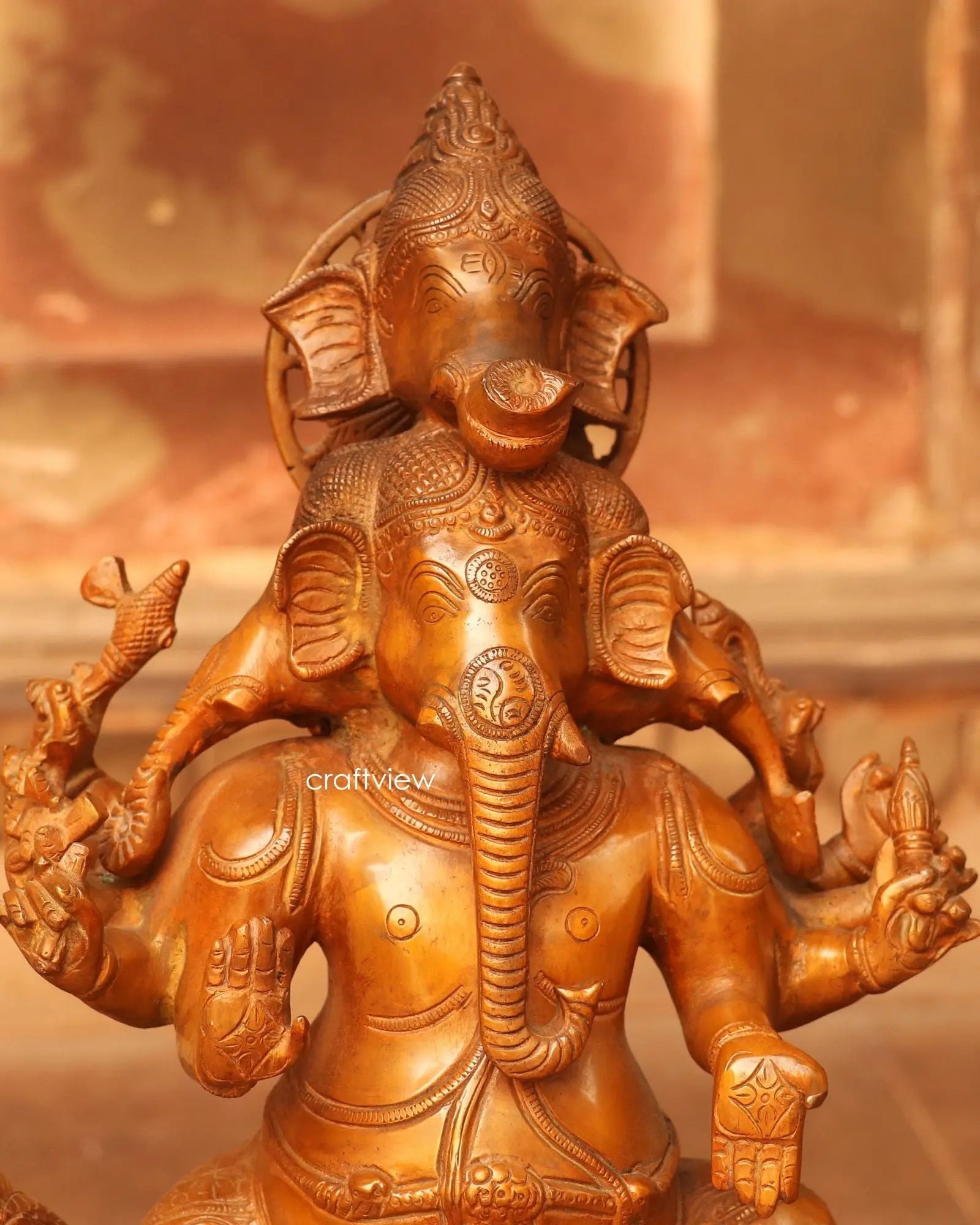 Brass Heramba Ganesha Statue Sitting in Loin 22.5" craftsview