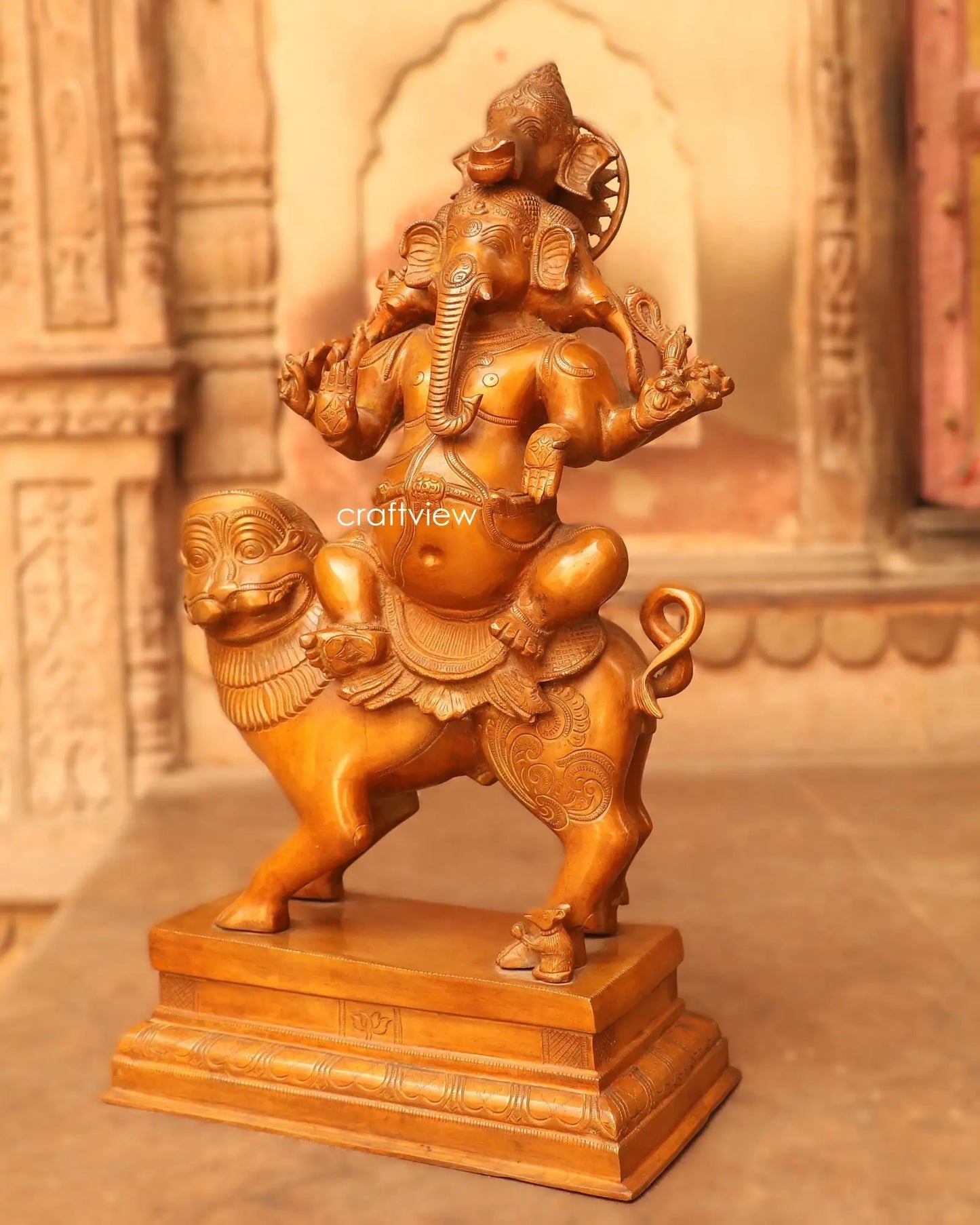 Brass Heramba Ganesha Statue Sitting in Loin 22.5" craftsview