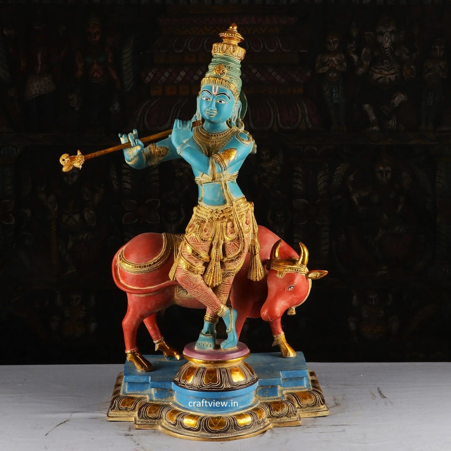 Craftview Lord Krishna With Cow Standing on Base craftsview