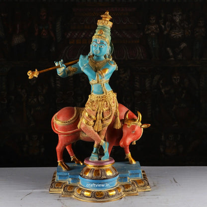 Craftview Lord Krishna With Cow Standing on Base craftsview