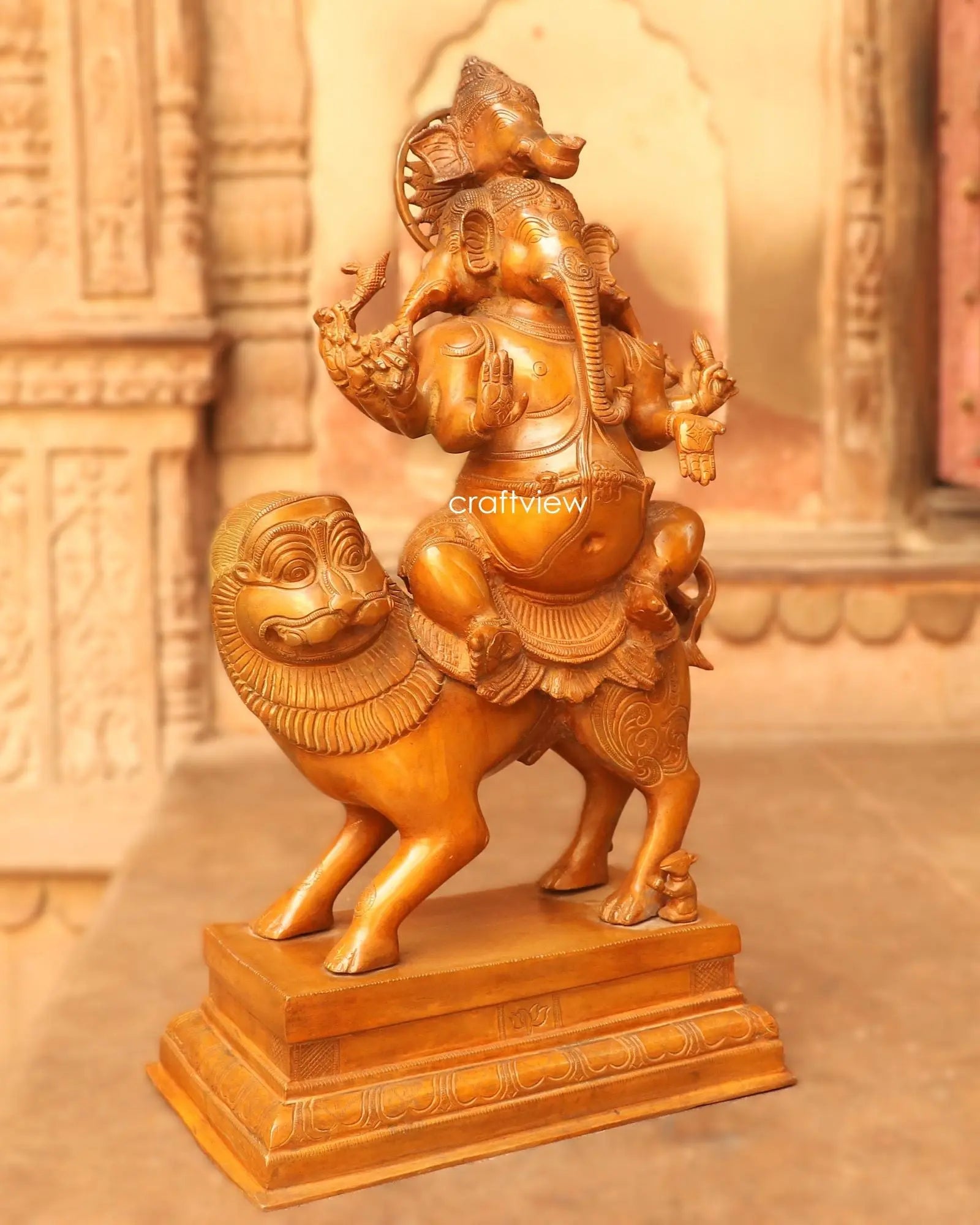Brass Heramba Ganesha Statue Sitting in Loin 22.5" craftsview