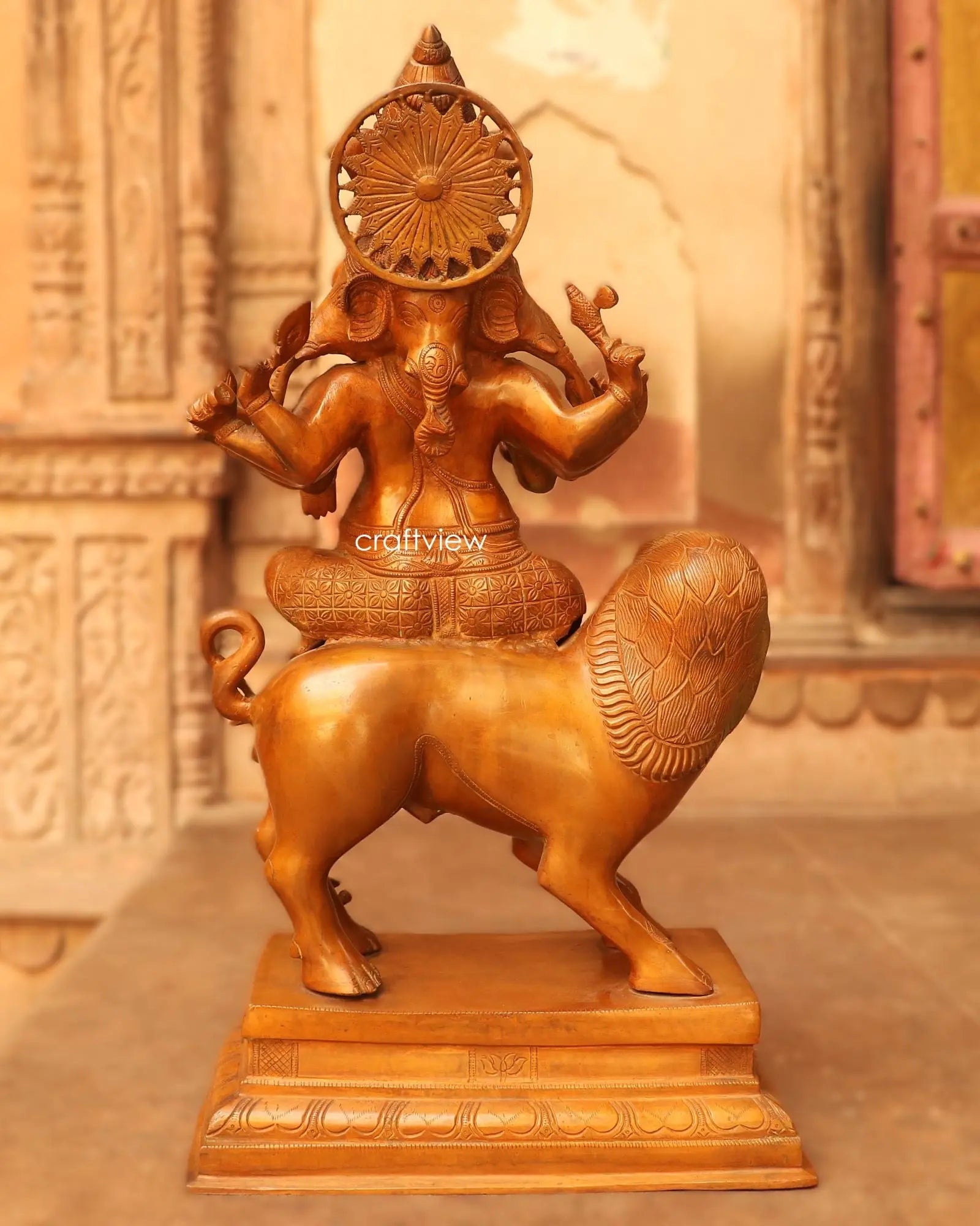 Brass Heramba Ganesha Statue Sitting in Loin 22.5" craftsview