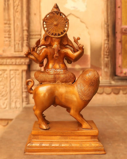 Brass Heramba Ganesha Statue Sitting in Loin 22.5" craftsview