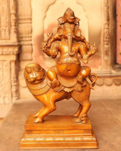 Brass Heramba Ganesha Statue Sitting in Loin 22.5" craftsview