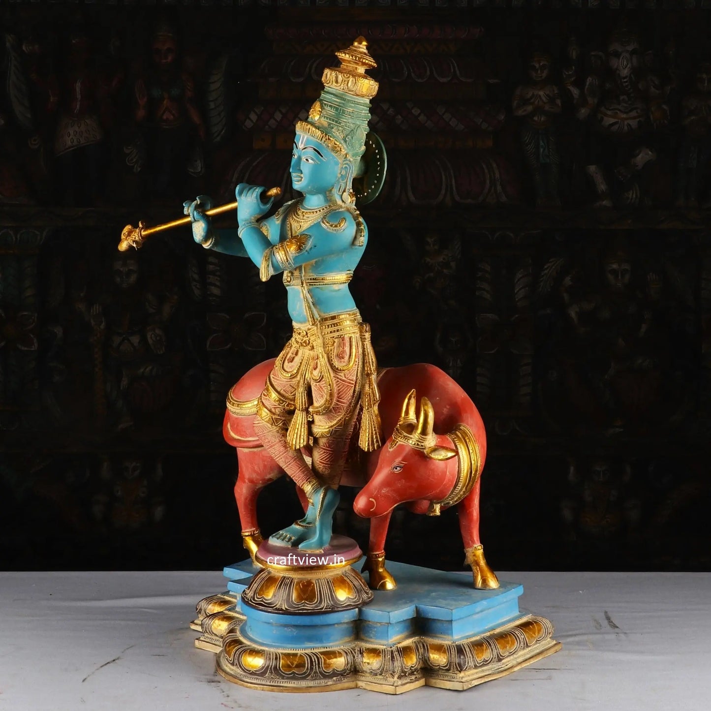 Craftview Lord Krishna With Cow Standing on Base craftsview