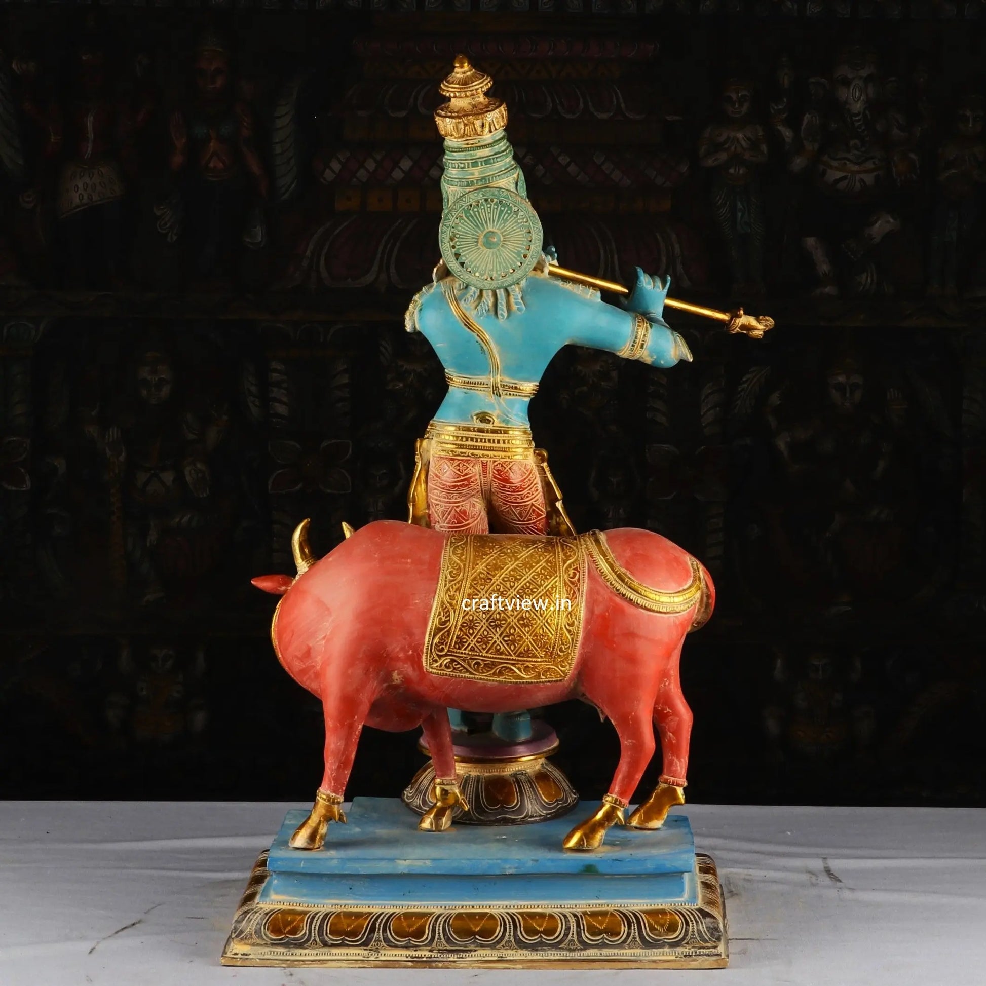 Craftview Lord Krishna With Cow Standing on Base craftsview