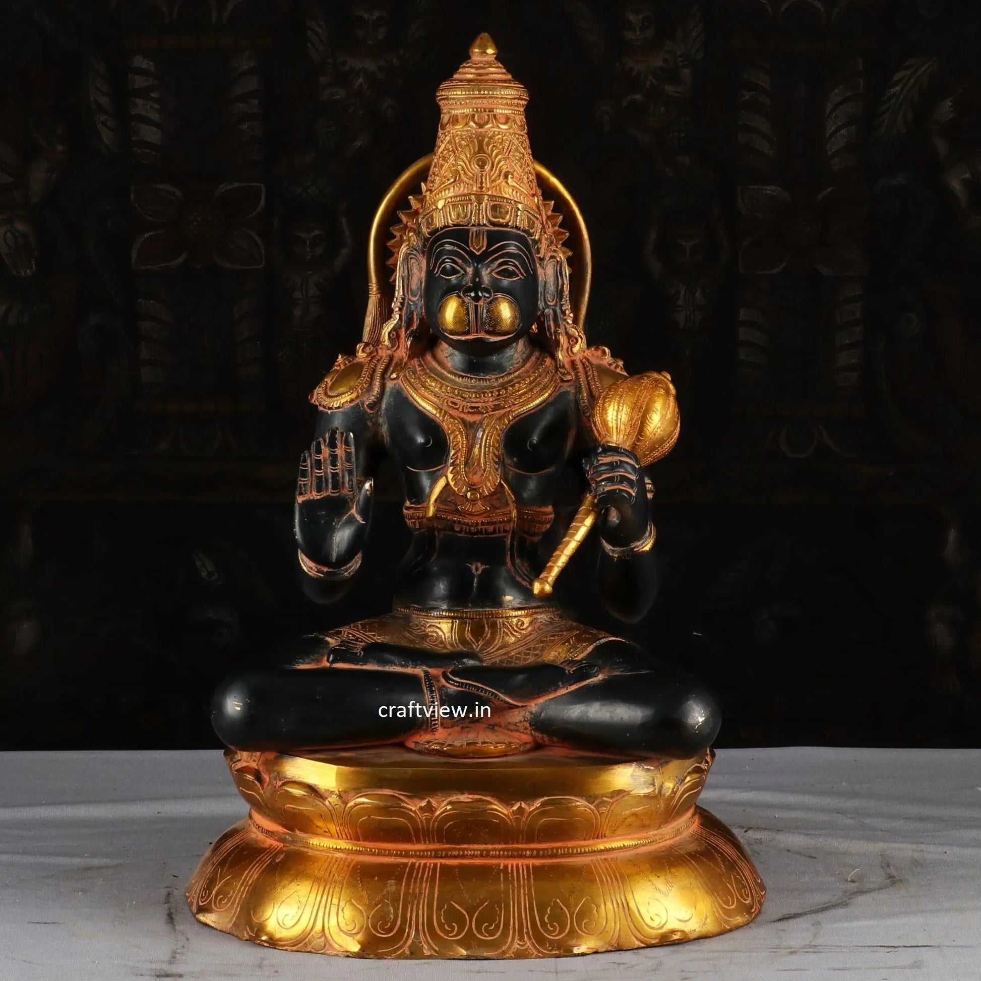 Brass Lord Hanuman is Sitting with is “Gada”16" craftsview