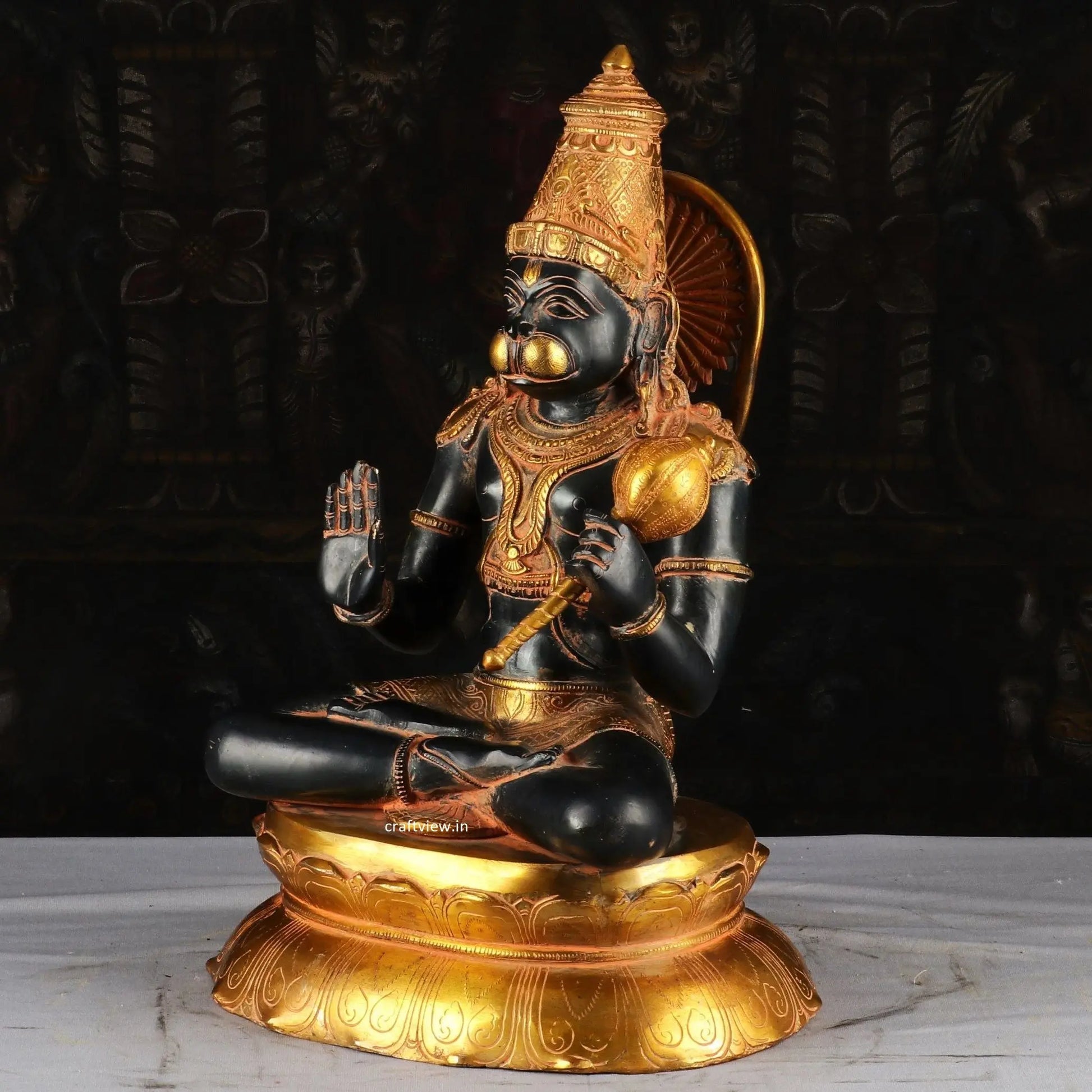 Brass Lord Hanuman is Sitting with is “Gada”16" craftsview