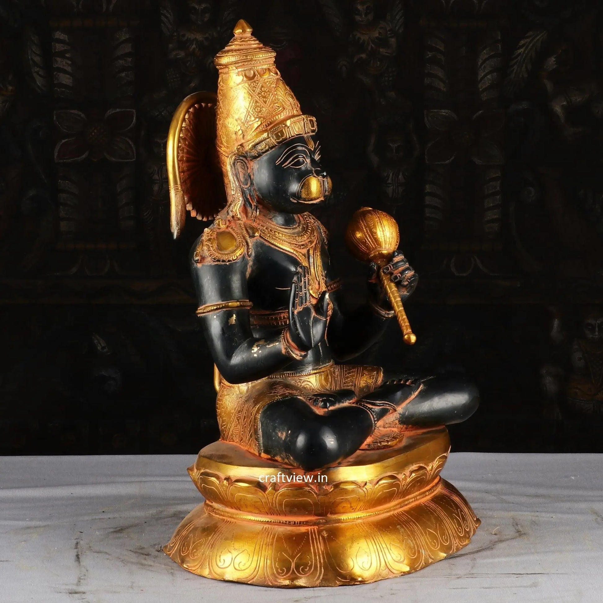 Brass Lord Hanuman is Sitting with is “Gada”16" craftsview