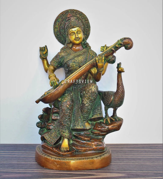 Brass Sarasvati Chola Statue craftsview