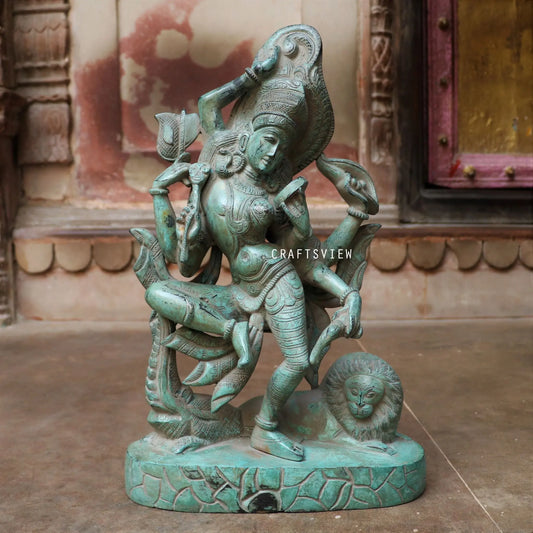 Brass Lord Shiva Ardhanarishvara Statue Turquoise finished 17" craftsview