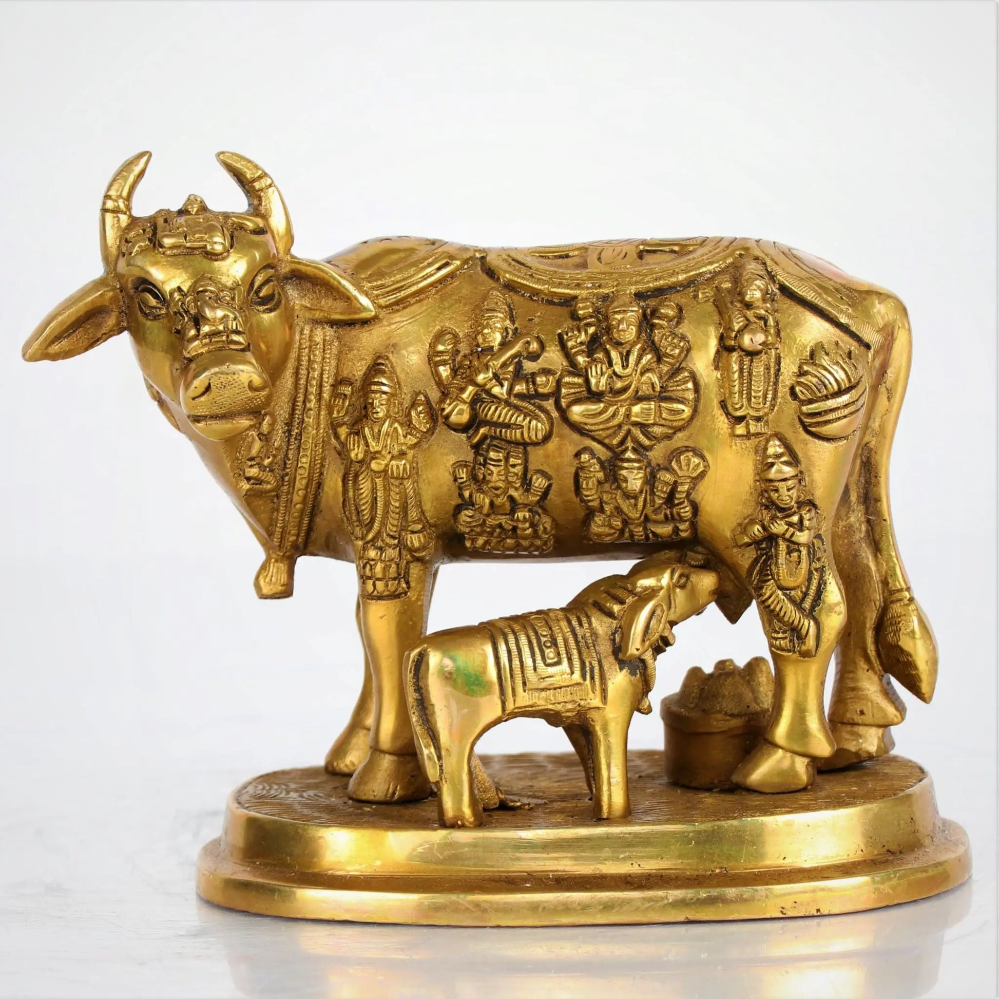 Brass Animal Cow and Calf Statue 5" craftsview