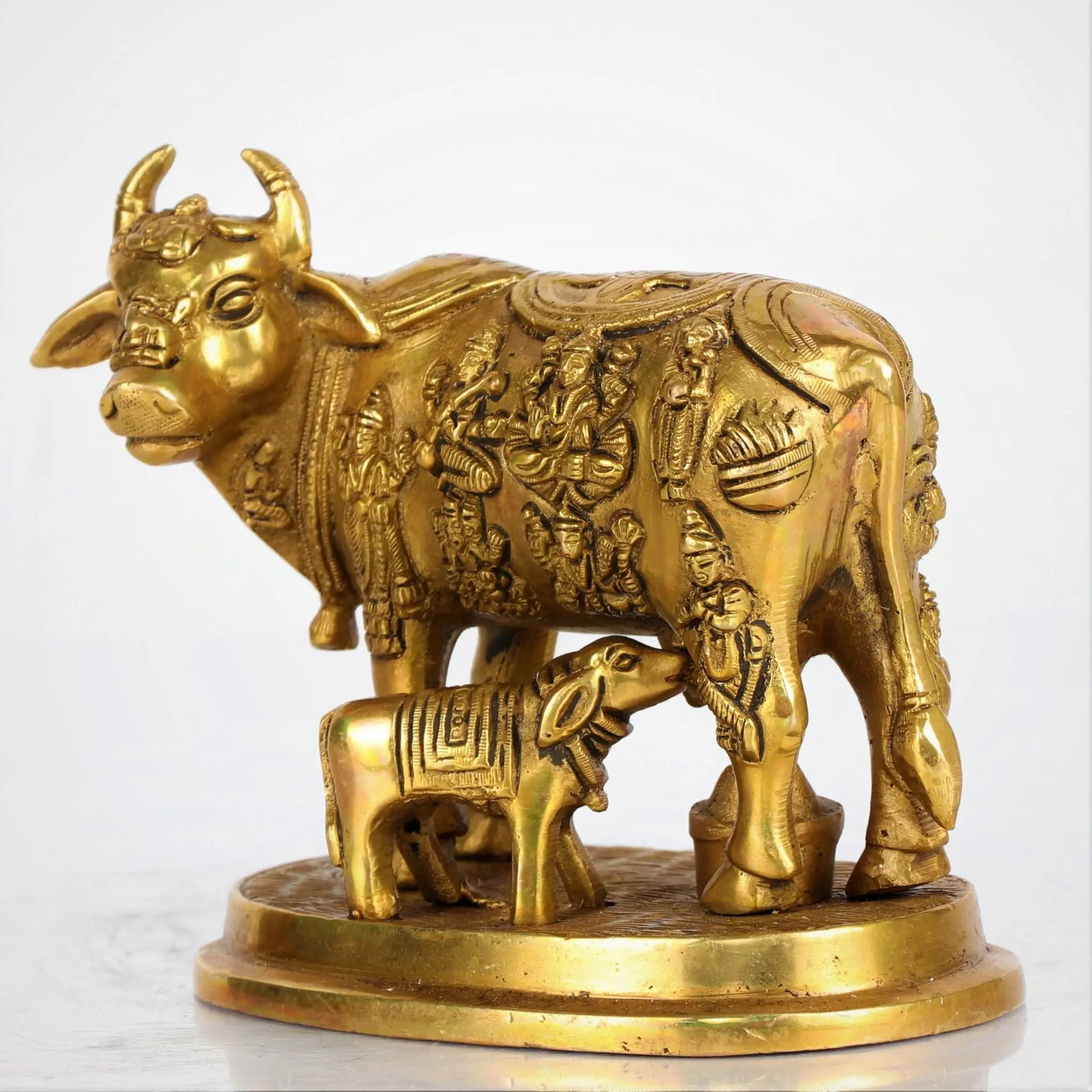 Brass Animal Cow and Calf Statue 5" craftsview