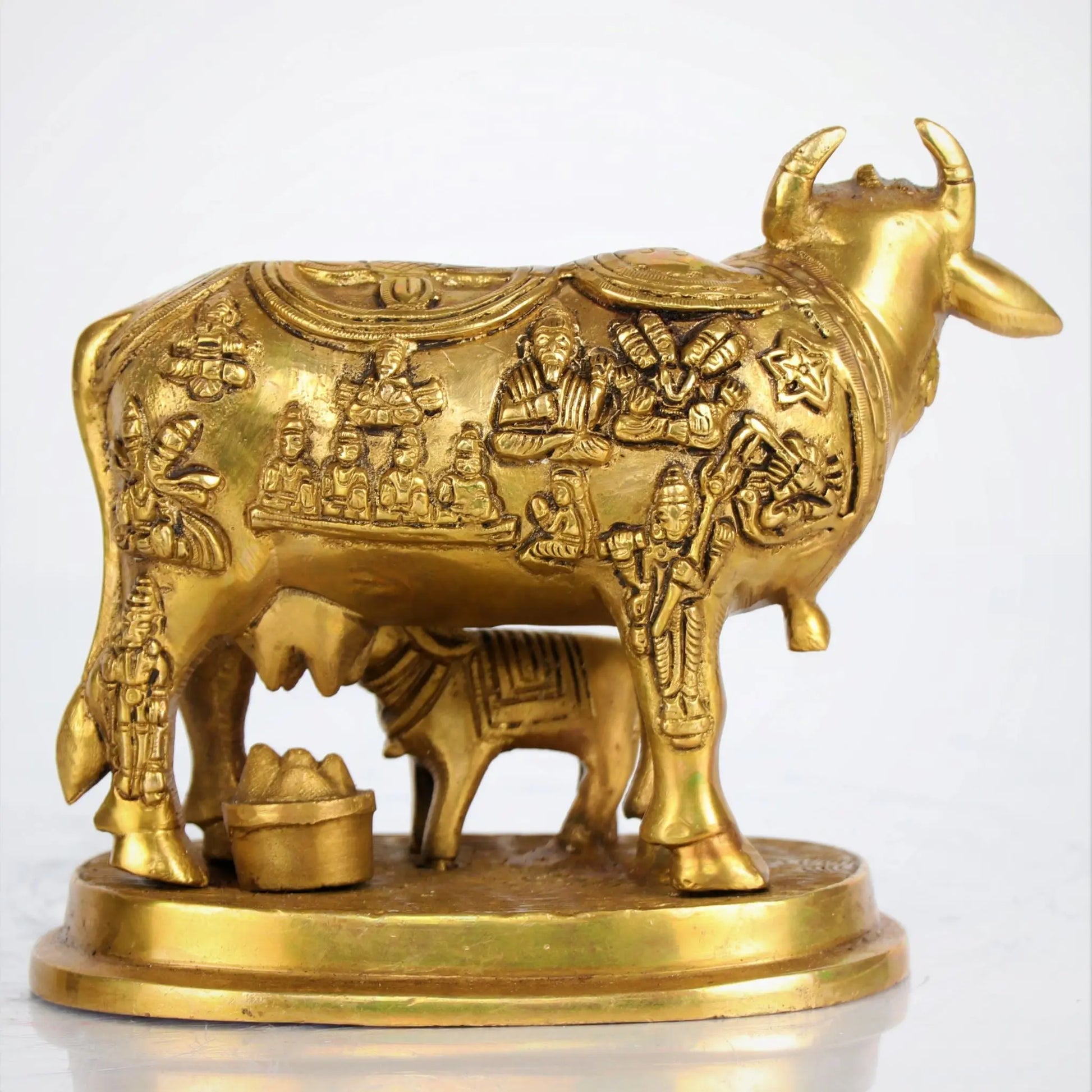 Brass Animal Cow and Calf Statue 5" craftsview