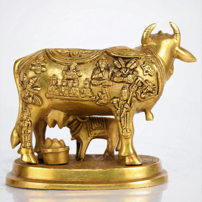 Brass Animal Cow and Calf Statue 5" craftsview