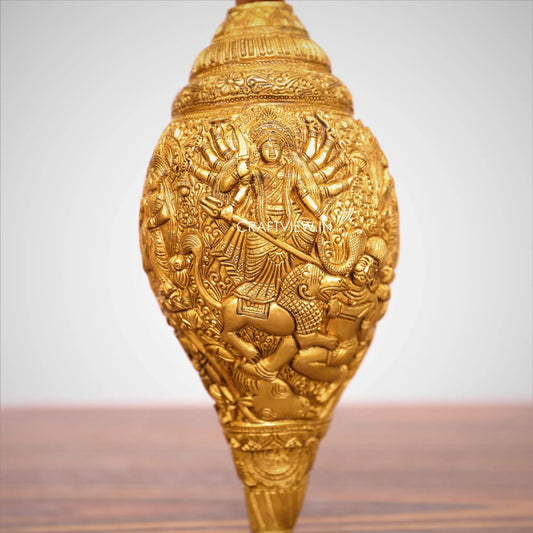 Brass Durga Story Carving on Brass Conch Wall Hanging Craftsview