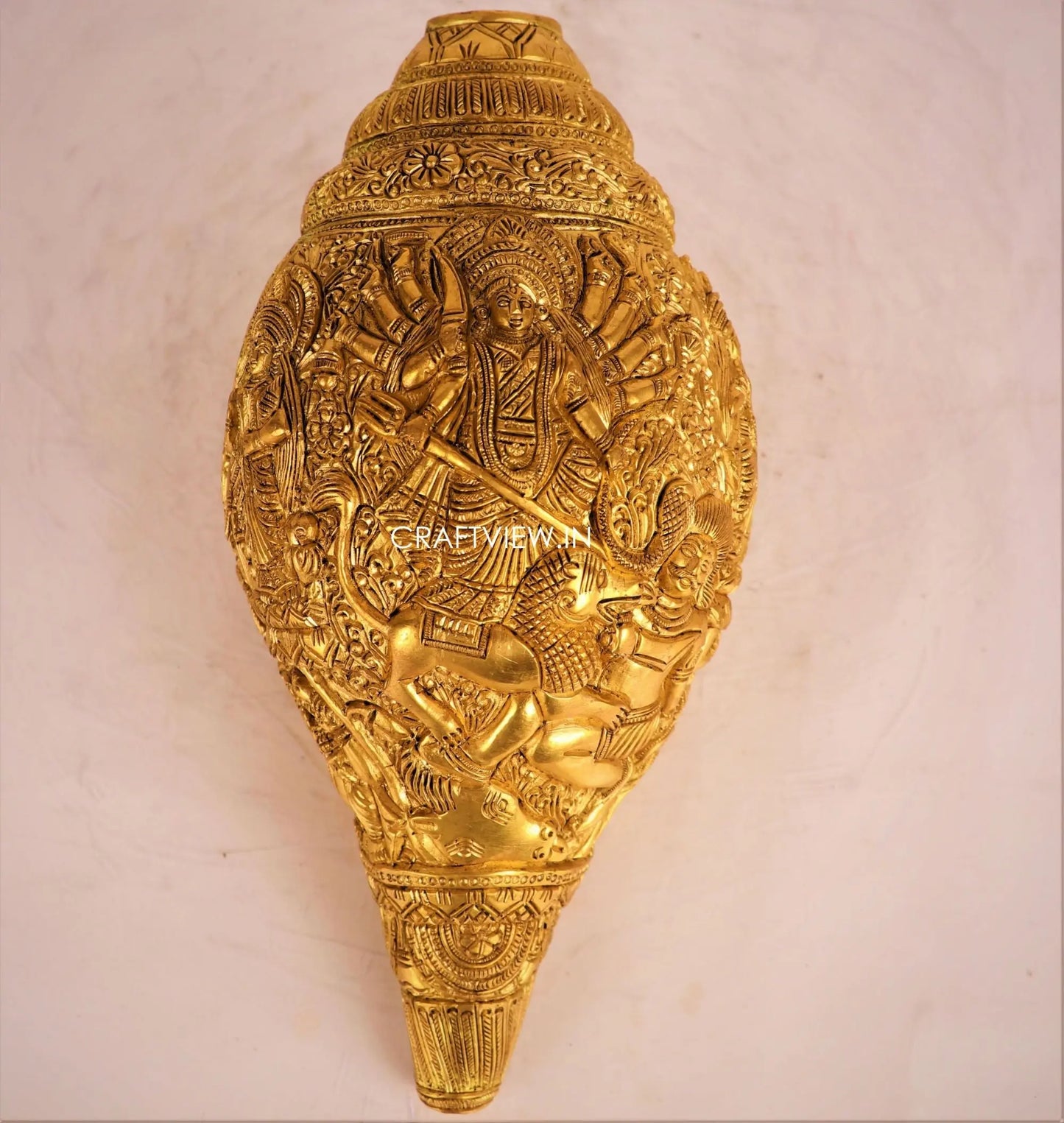 Brass Durga Story Carving on Brass Conch Wall Hanging Craftsview