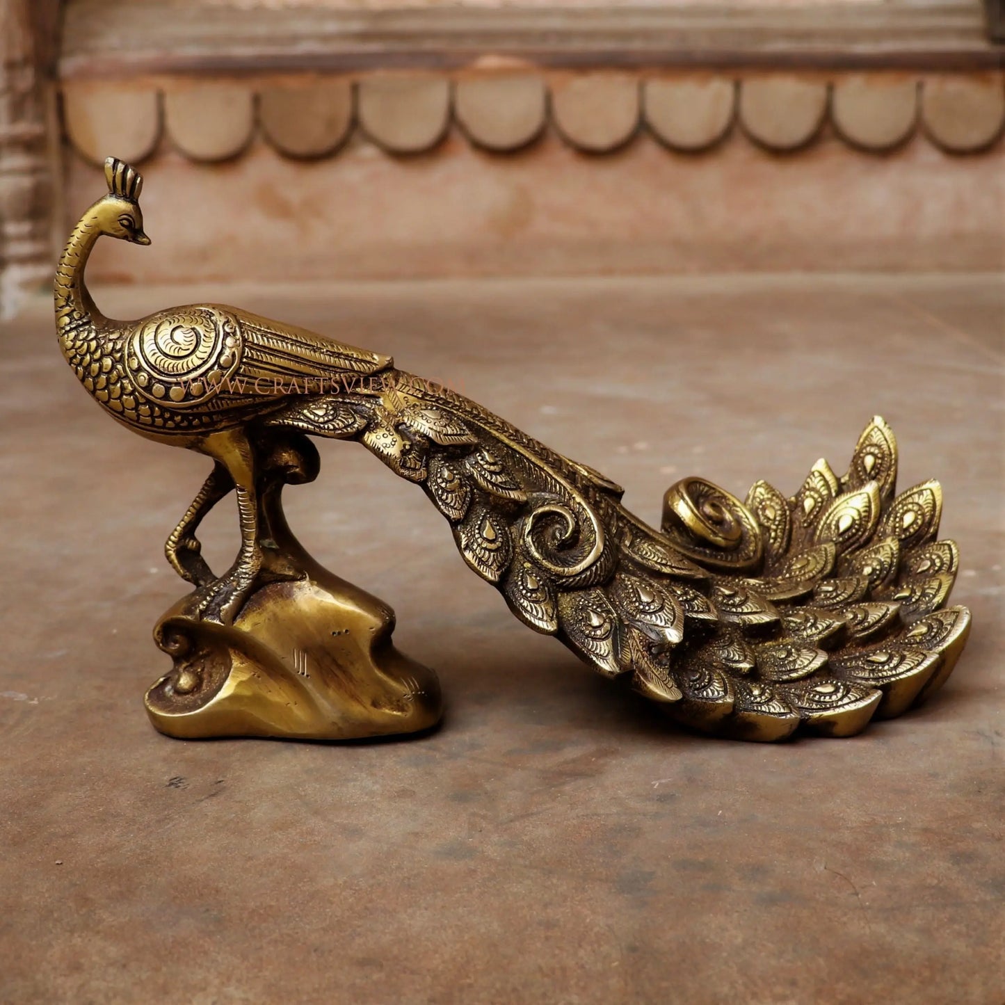 Vintage Brass Décor Peacock Figurine 7" craftsview