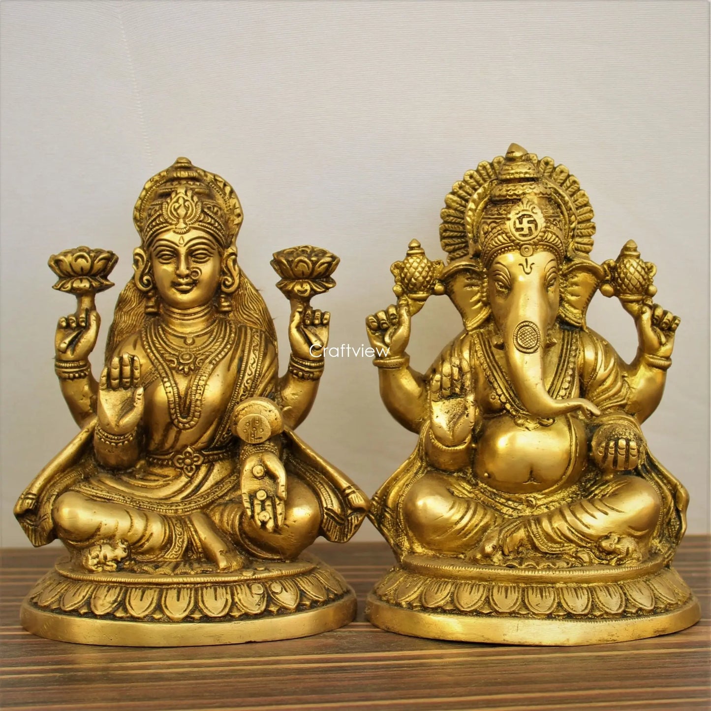 Brass Ganesha Lakshmi Statue 8" craftsview