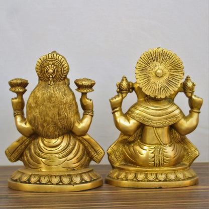 Brass Ganesha Lakshmi Statue 8" craftsview