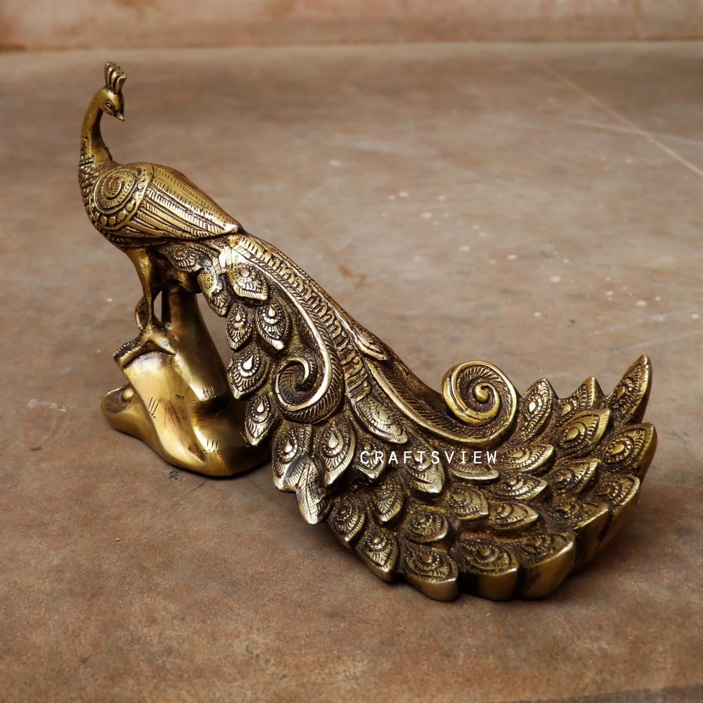 Vintage Brass Décor Peacock Figurine 7" craftsview