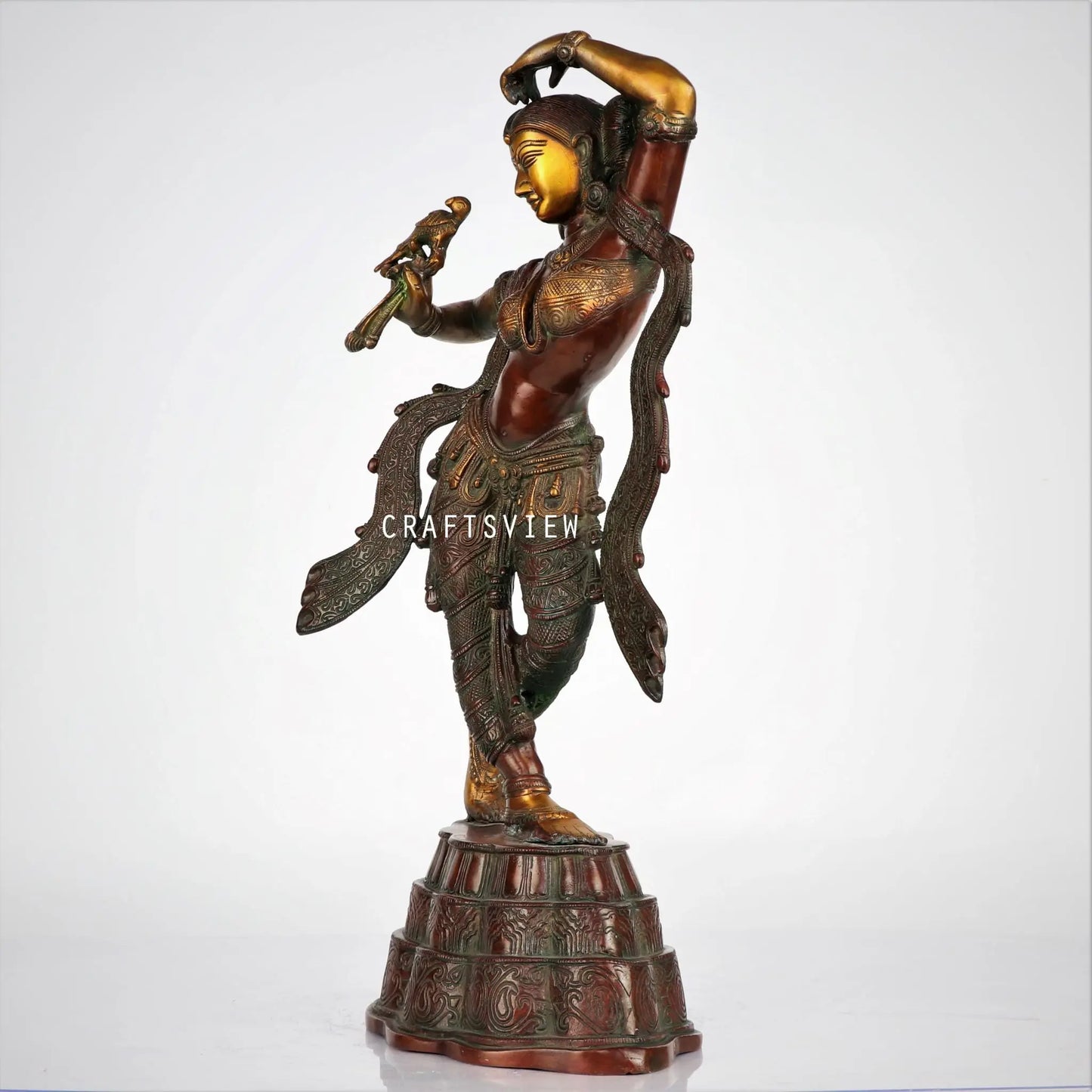 Brass Apsara Statue with Peacock Applying Vermillion | Handmade craftsview