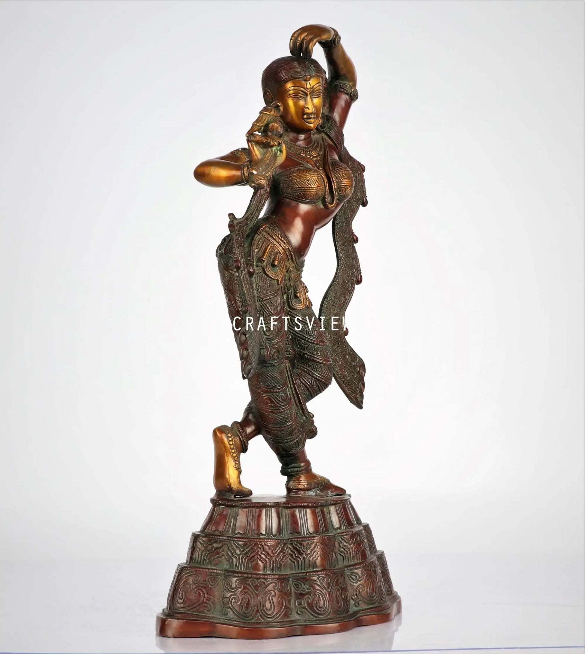 Brass Apsara Statue with Peacock Applying Vermillion | Handmade craftsview