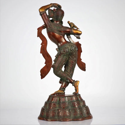 Brass Apsara Statue with Peacock Applying Vermillion | Handmade craftsview