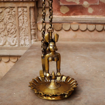 Brass Hanging Yogini Lamp, Oil Lamp Décor Figurine 42" craftsview