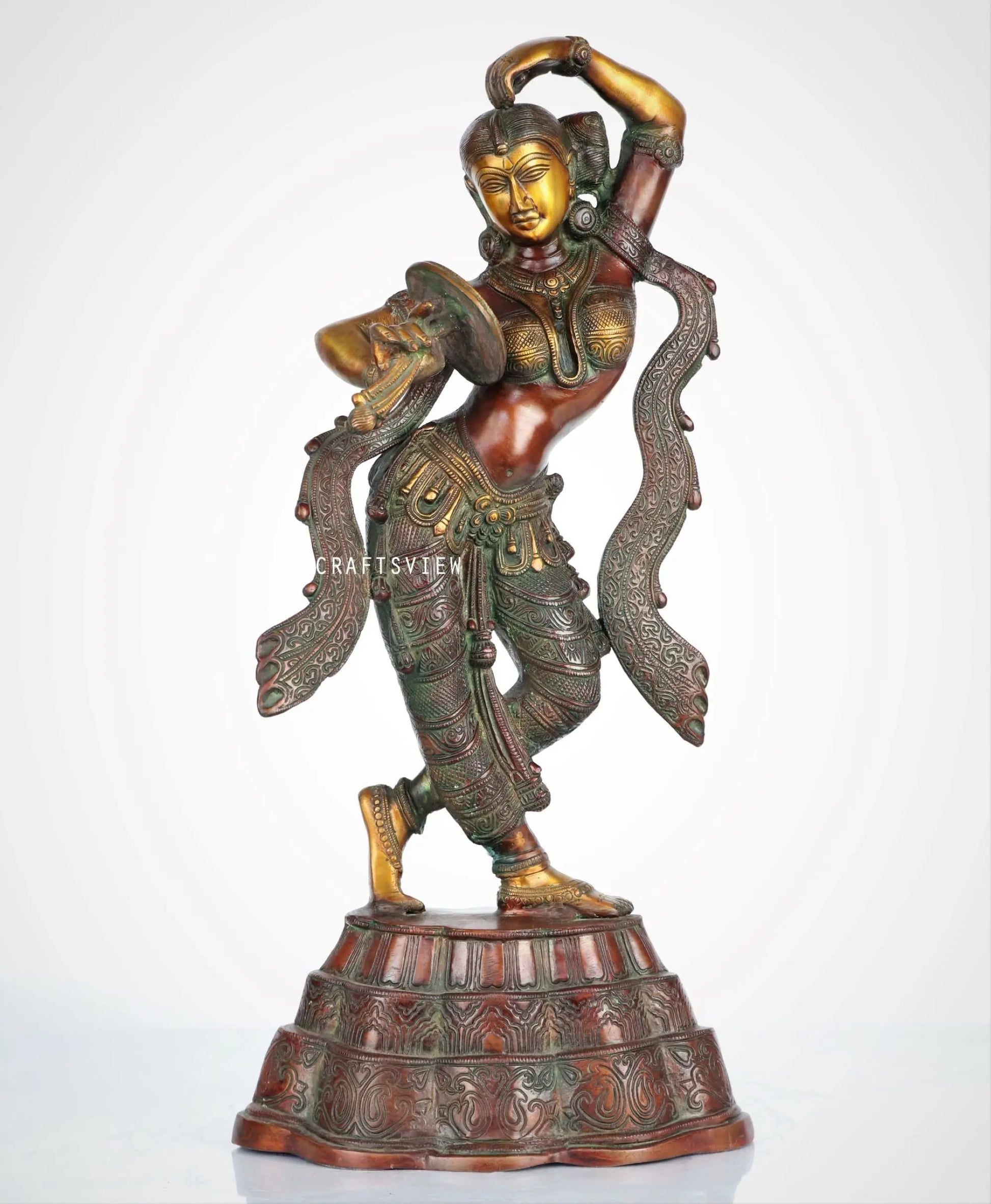 Brass Apsara Statue with Mirror Decorative craftsview