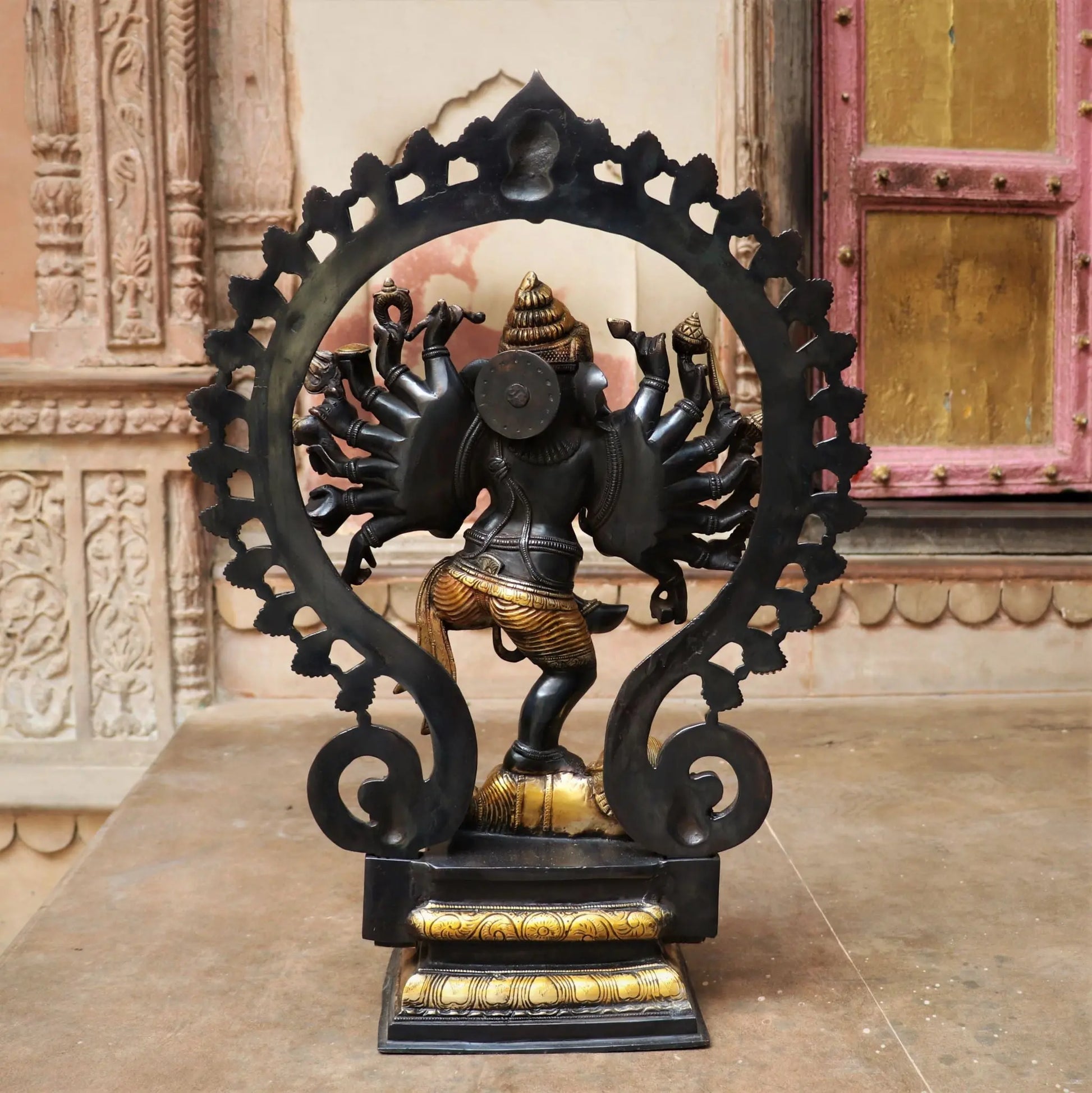 Brass Dancing Lord Ganesha Statue Gold Black 25" craftsview