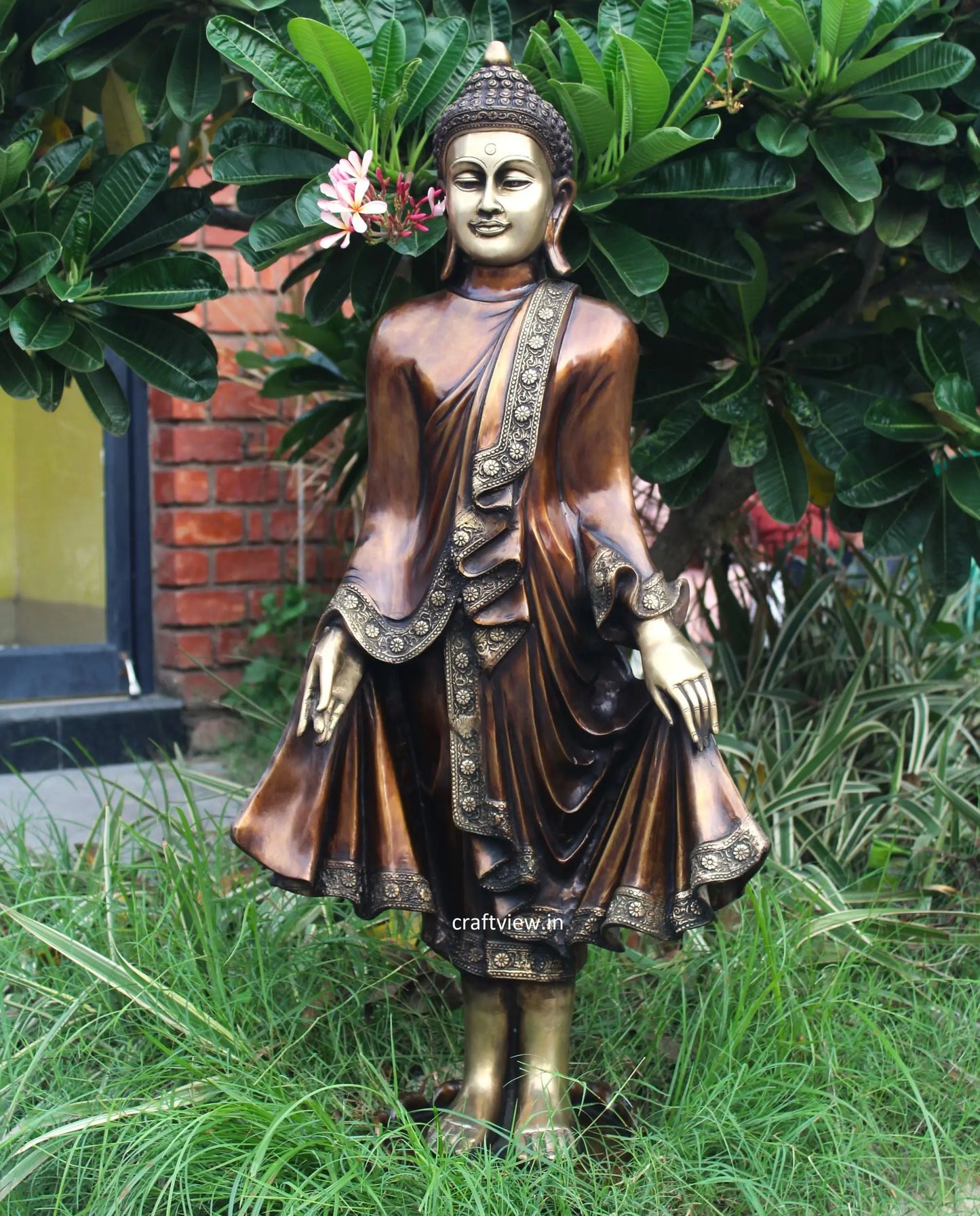 Brass standing Buddha Sculpture 42" craftsview