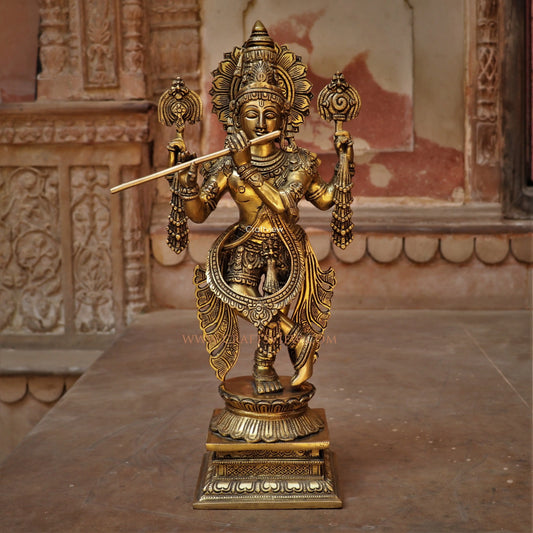 Brass Chola Krishna Idol With Flute craftsview