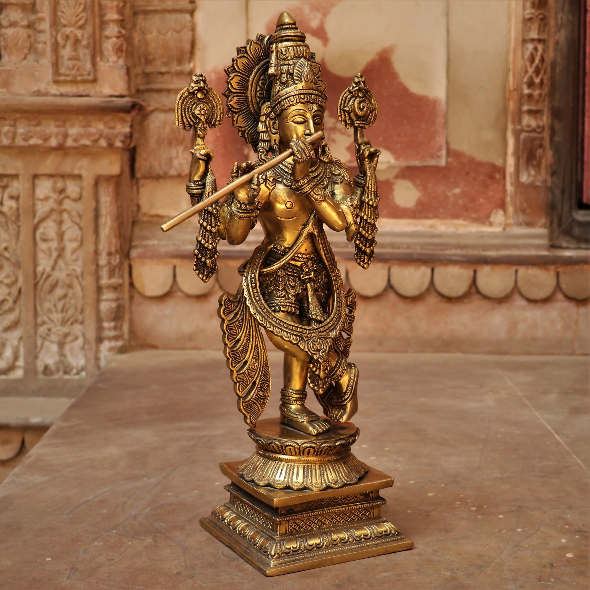 Brass Chola Krishna Idol With Flute craftsview