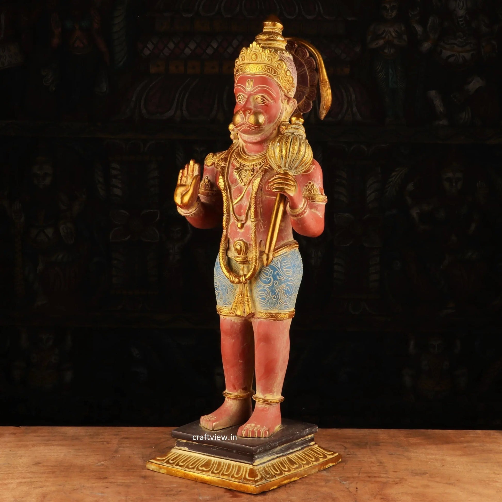 Standing Lord Hanuman Brass Statue in Blessing Colorful Finished craftsview